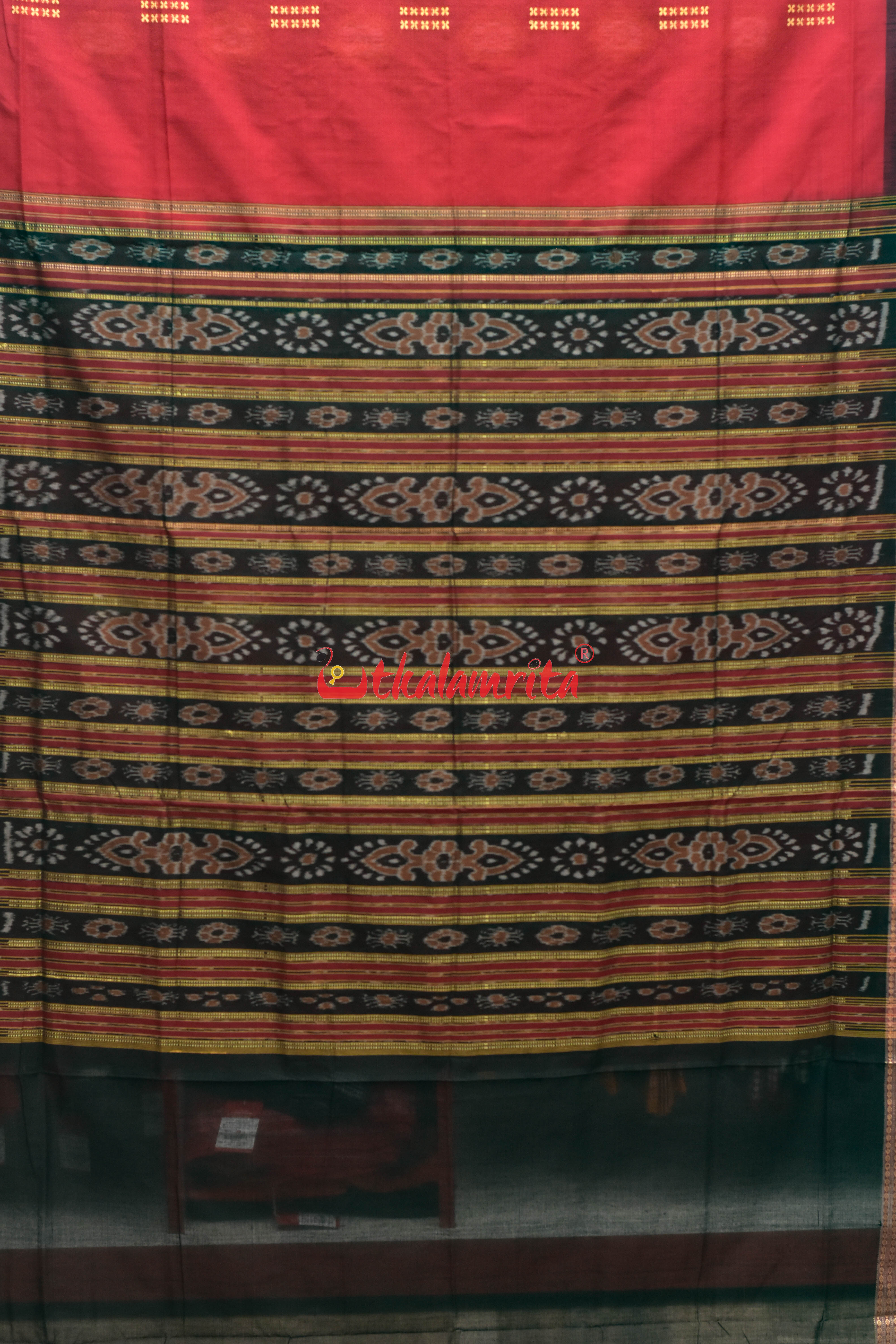Red Black Anchal Bandha Padam Bomkai Cotton Saree