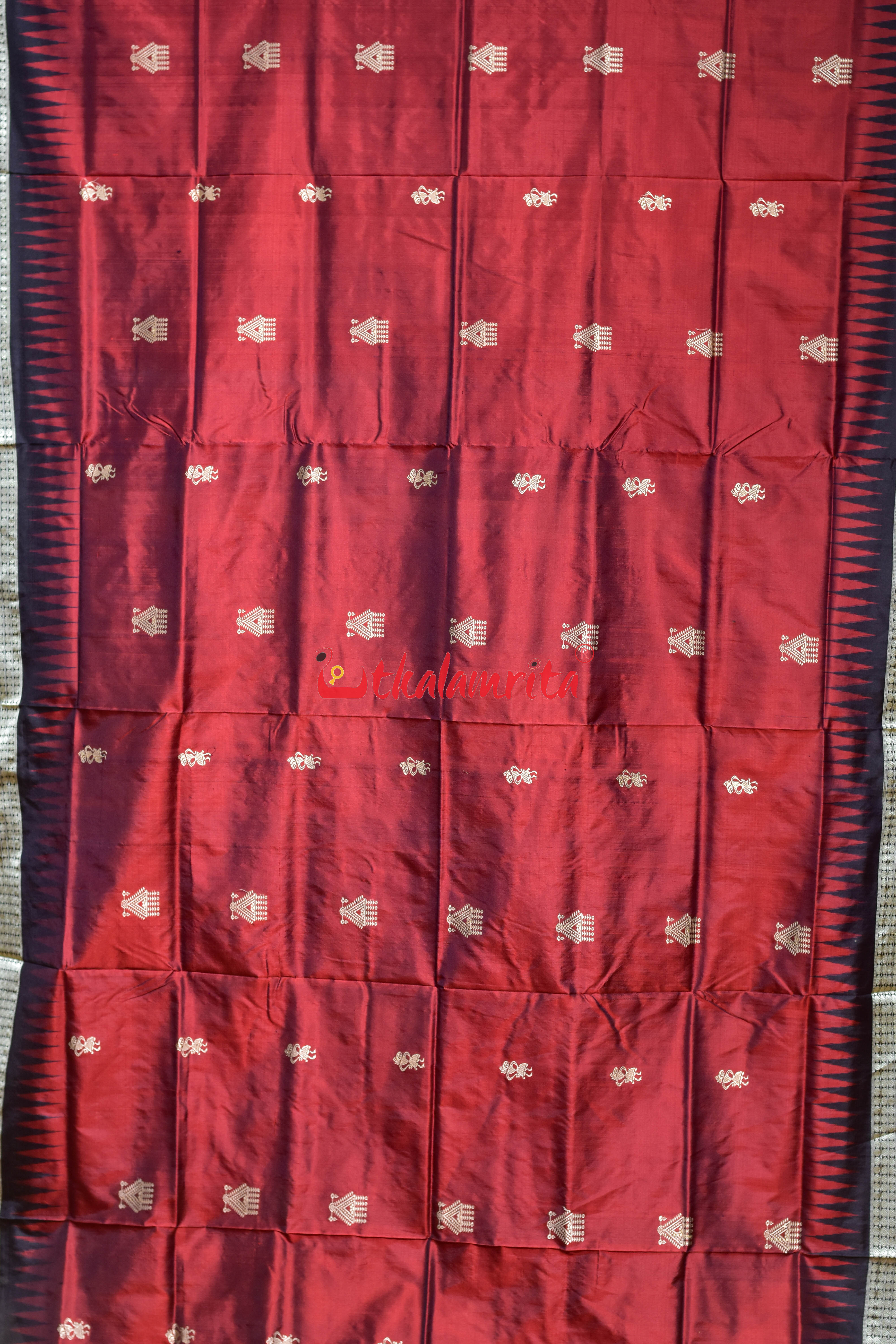 Red Black Body Mukuta Bomkai Silk Saree