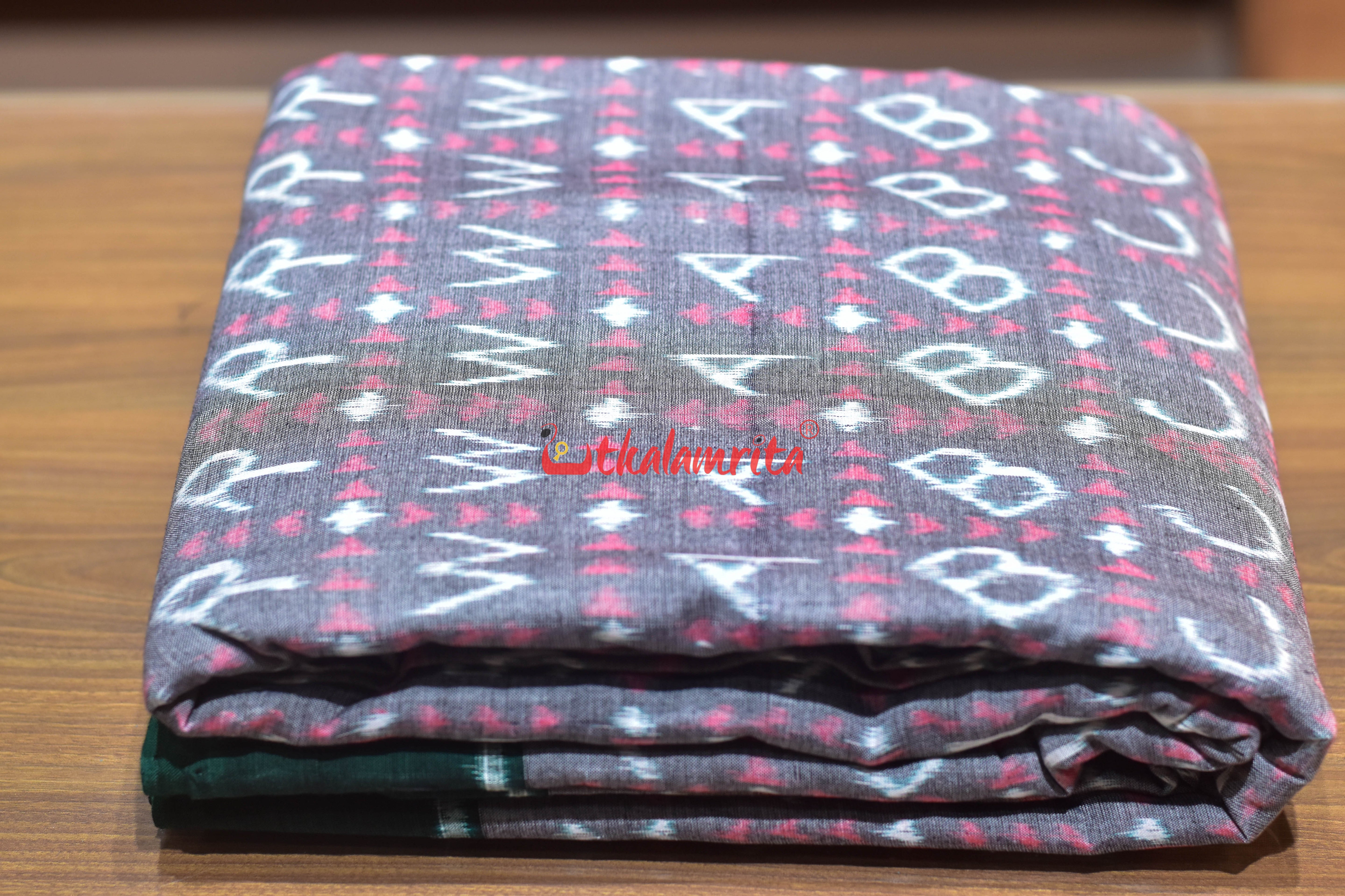 Grey English Letters Sambalpuri Cotton (Fabric)