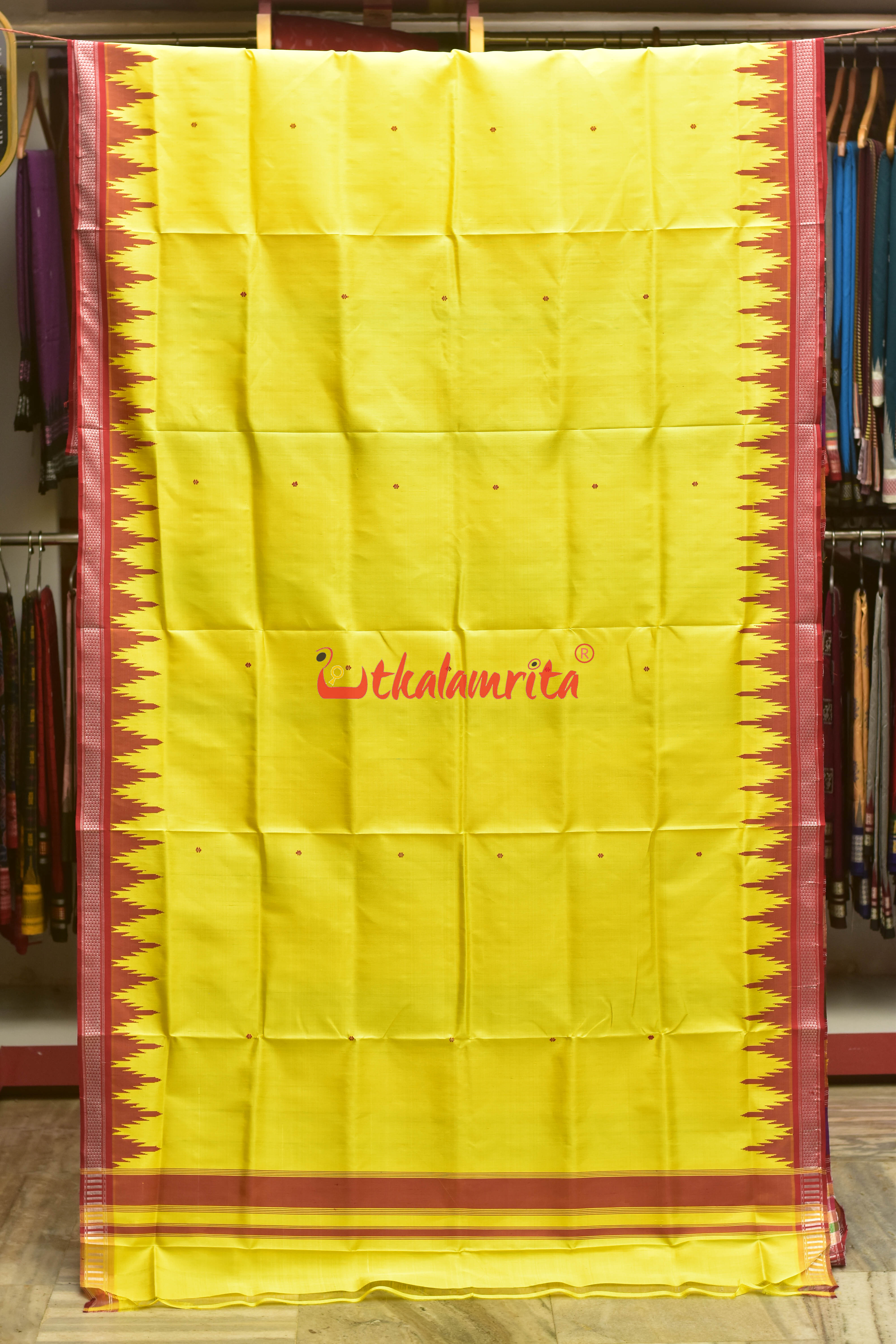 Yellow Red Double Anchal Berhampuri Silk Saree