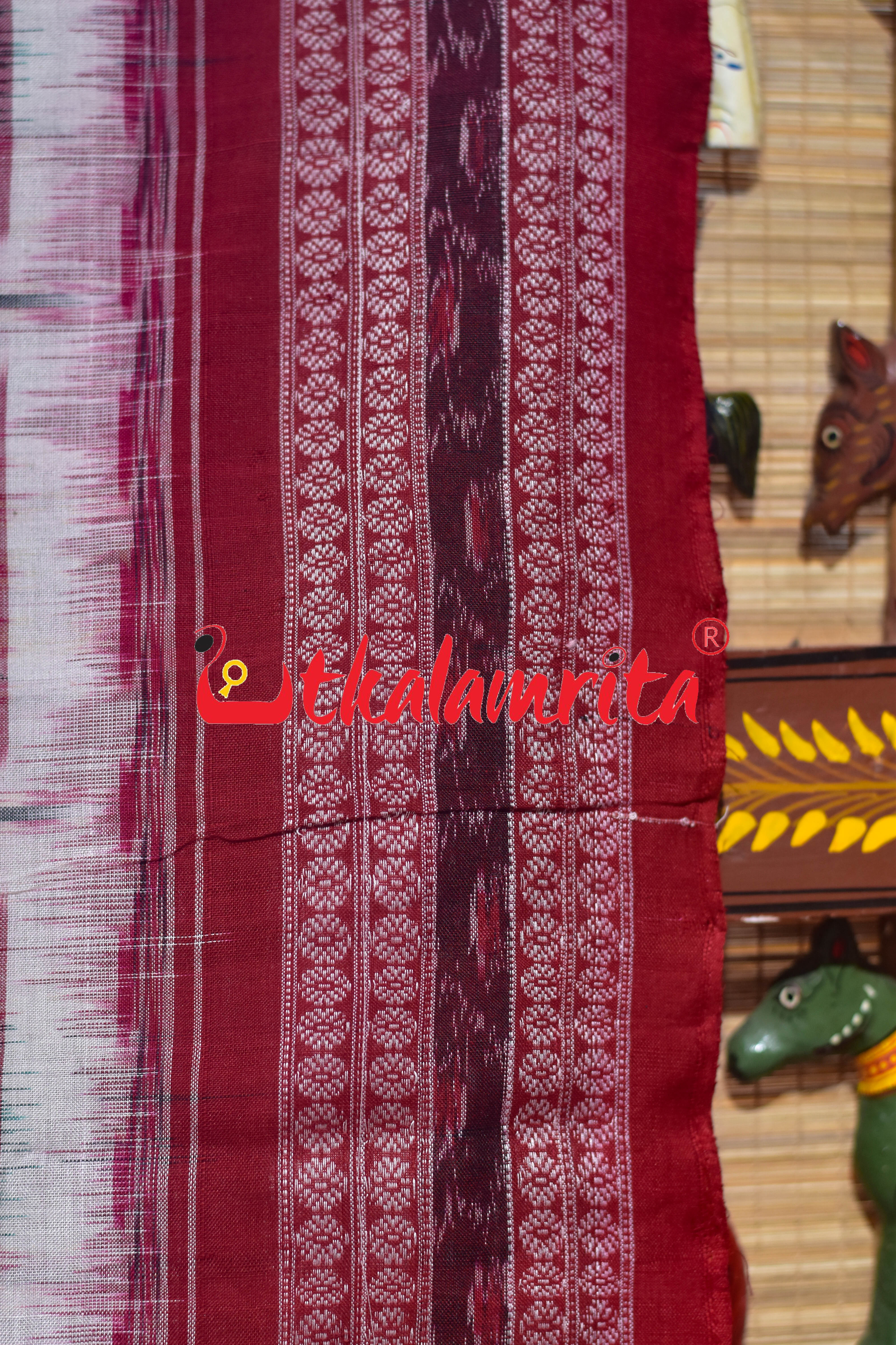 White Red Mini Aswini Sambalpuri Cotton Saree