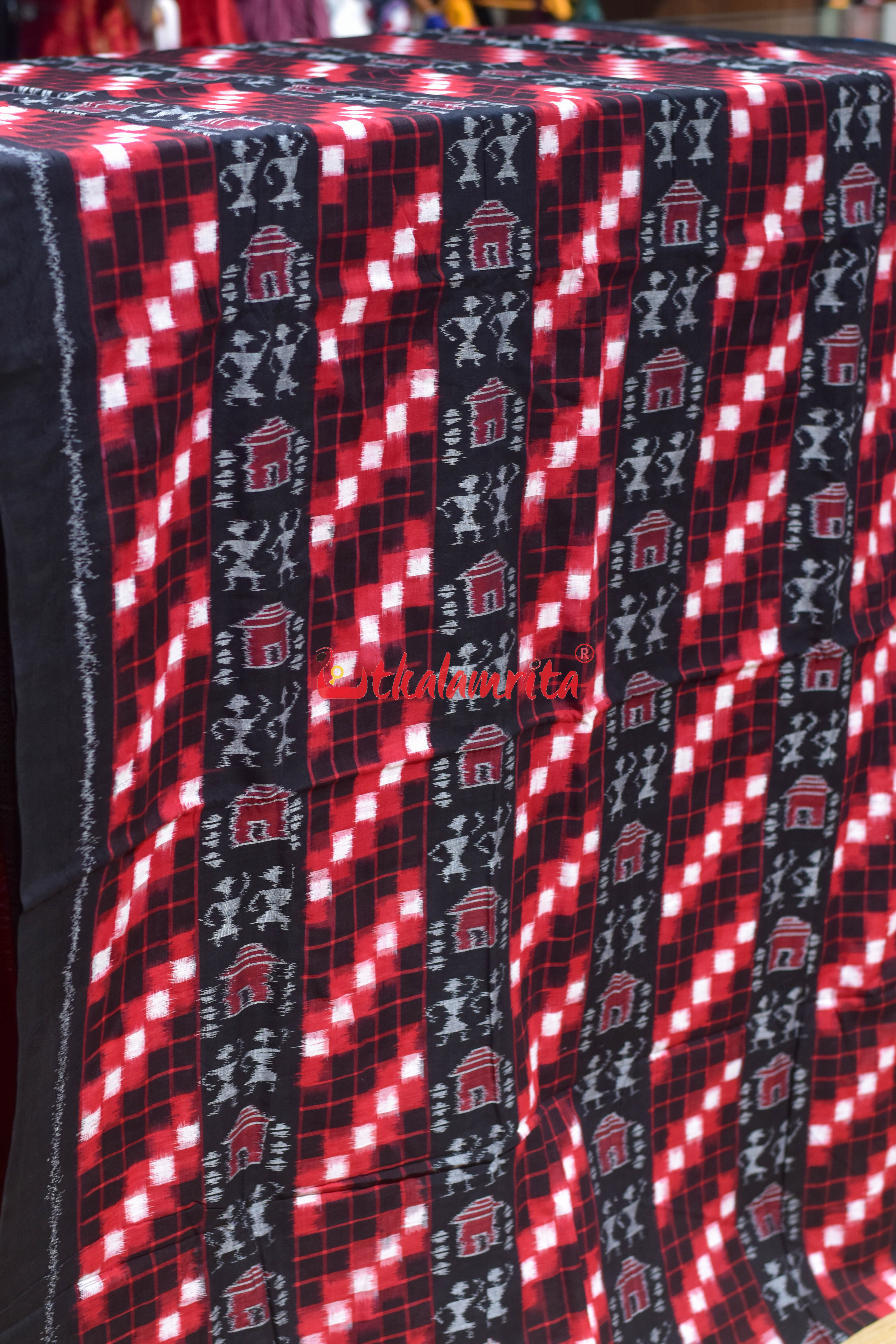 Black Red Tribal Lines Sambalpuri Cotton (Fabric)