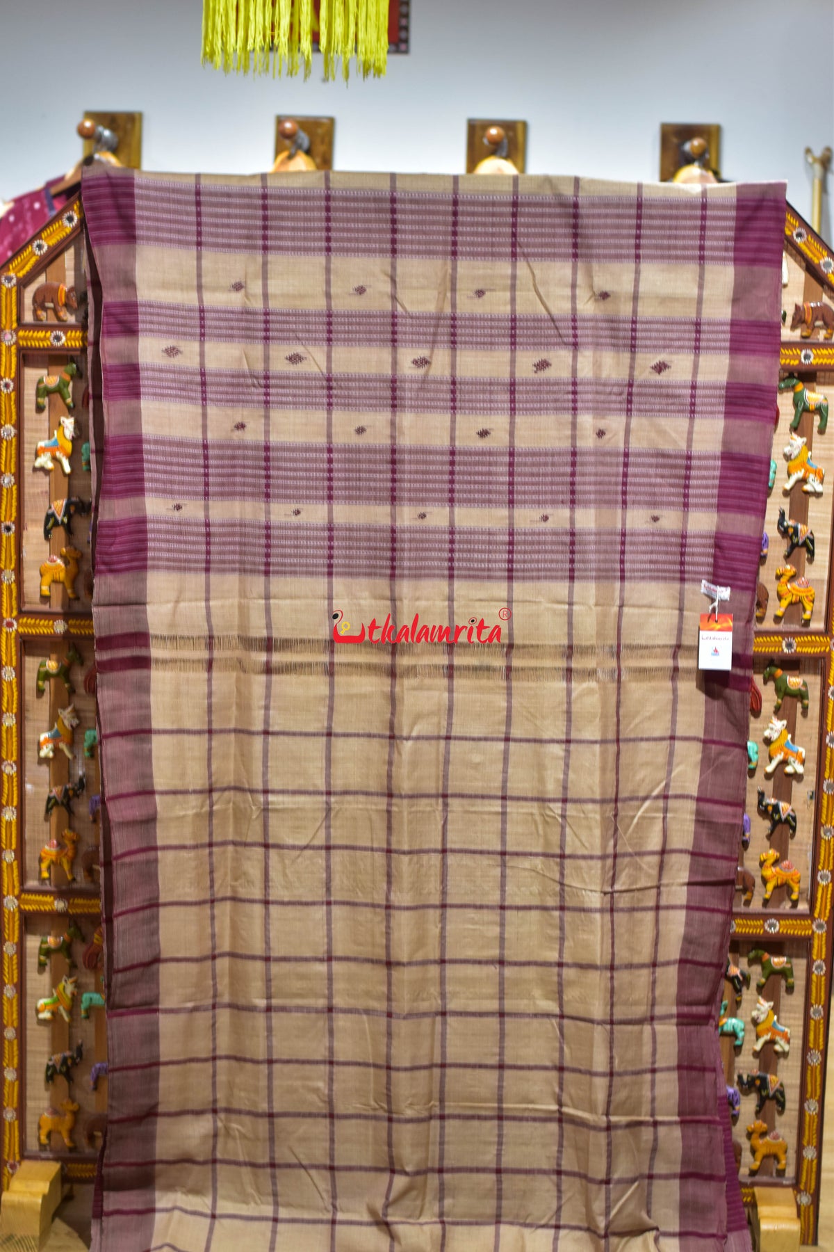 Big Check Maroon Santhal Tussar Saree
