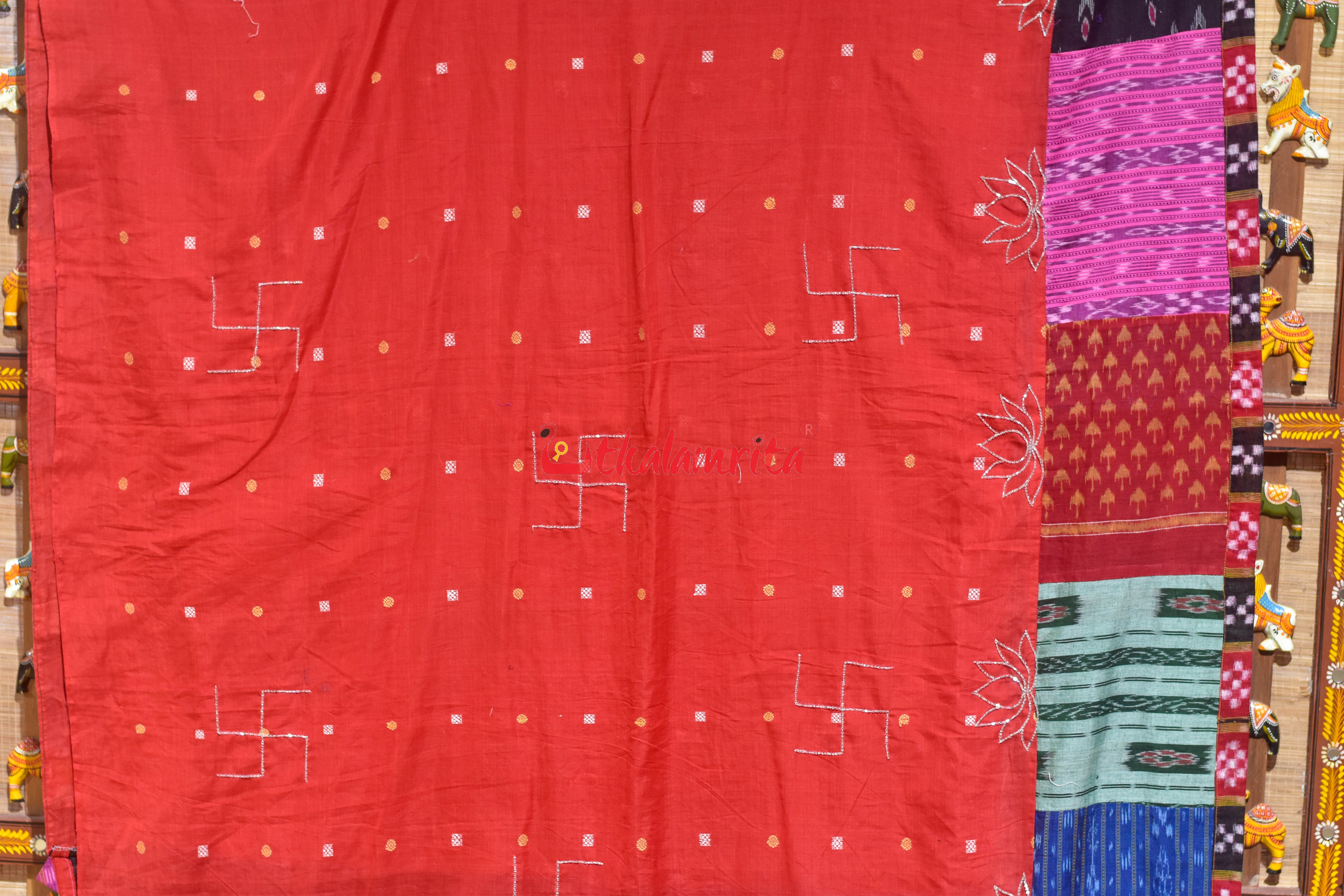 Red with Yellow Buti Designer Sambalpuri Cotton Saree