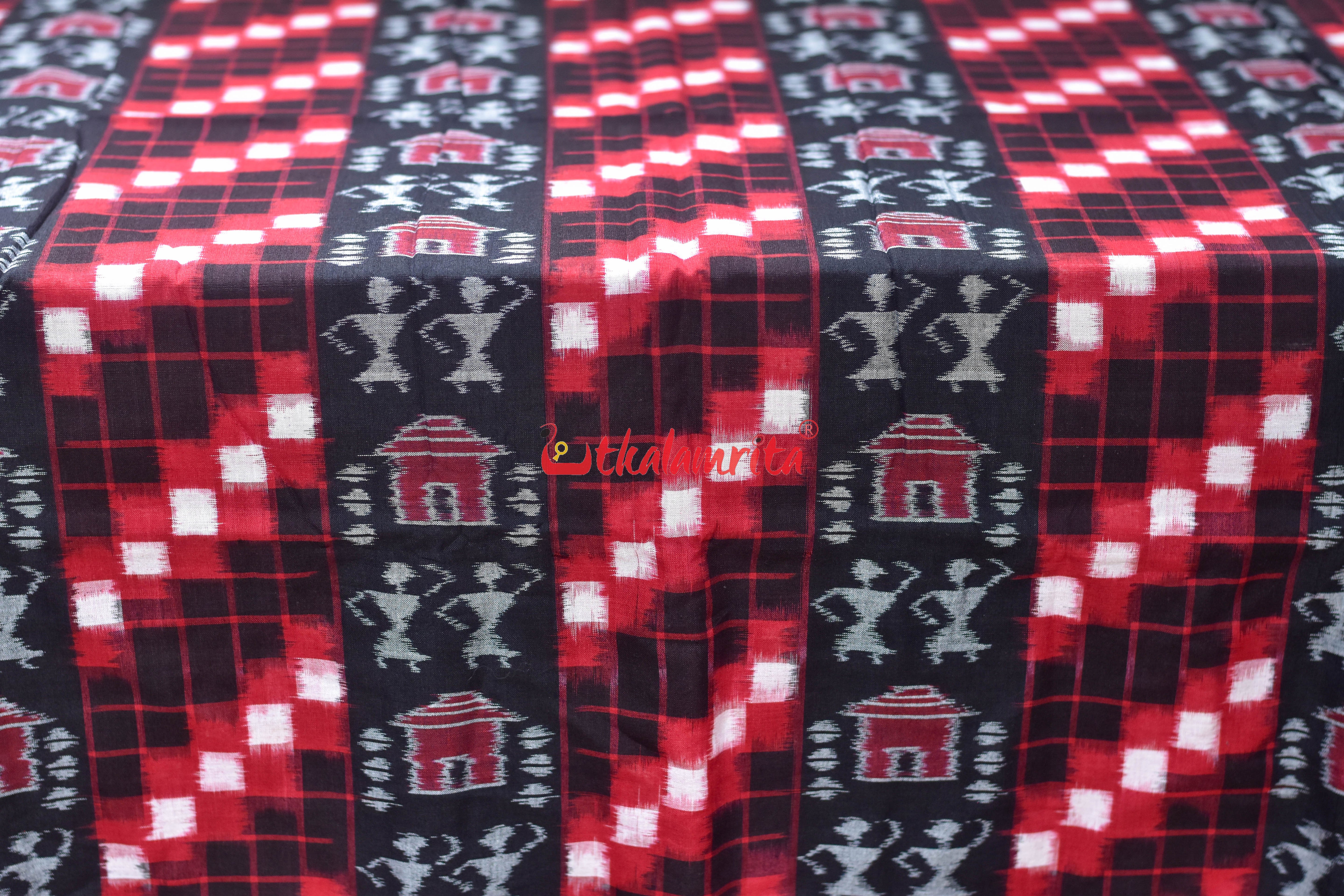 Black Red Tribal Lines Sambalpuri Cotton (Fabric)