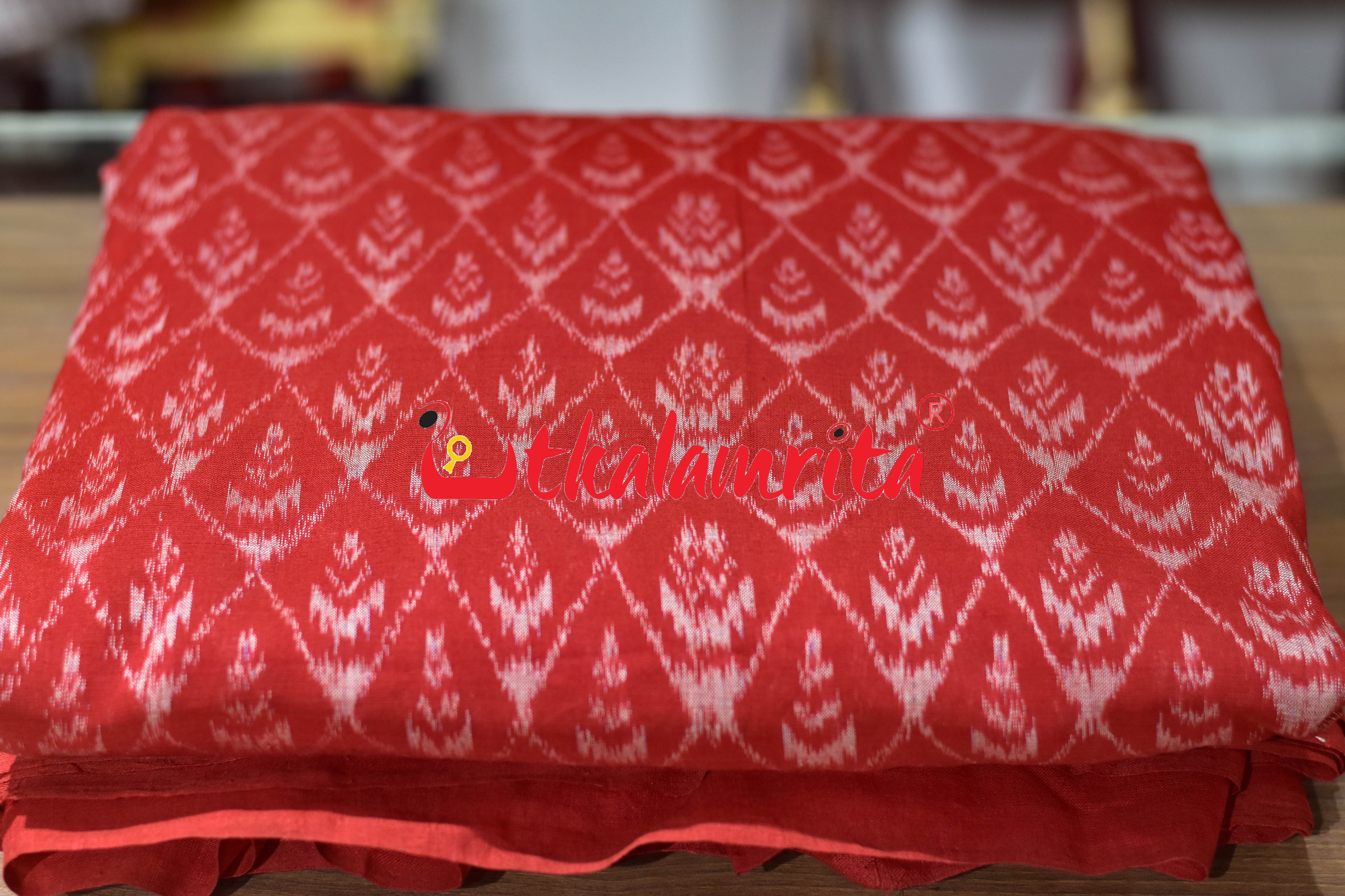 Red Silver Phula Bandha Sambalpuri Cotton (Fabric)