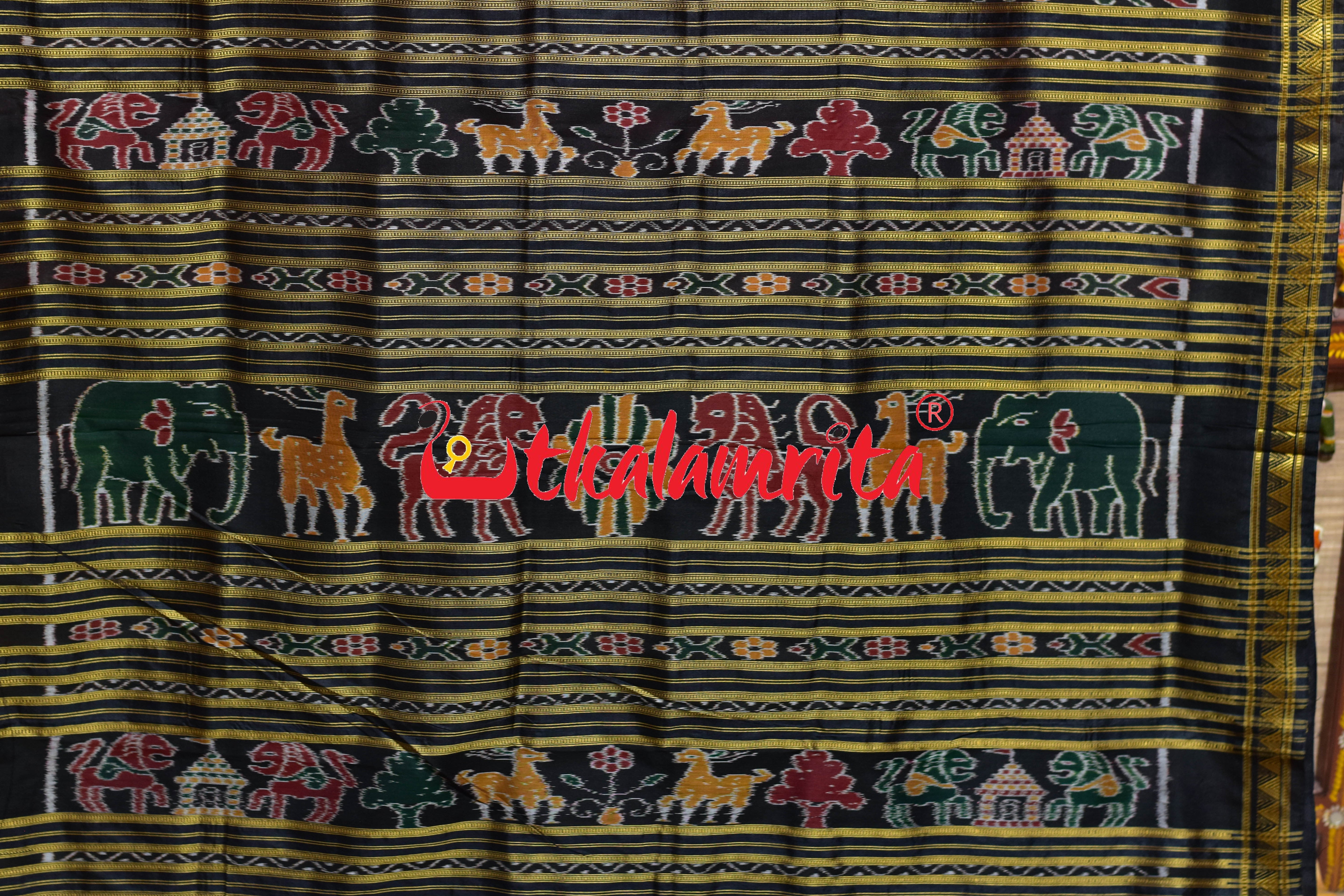 Red Dongria Border Animal Anchal Khandua Silk Saree
