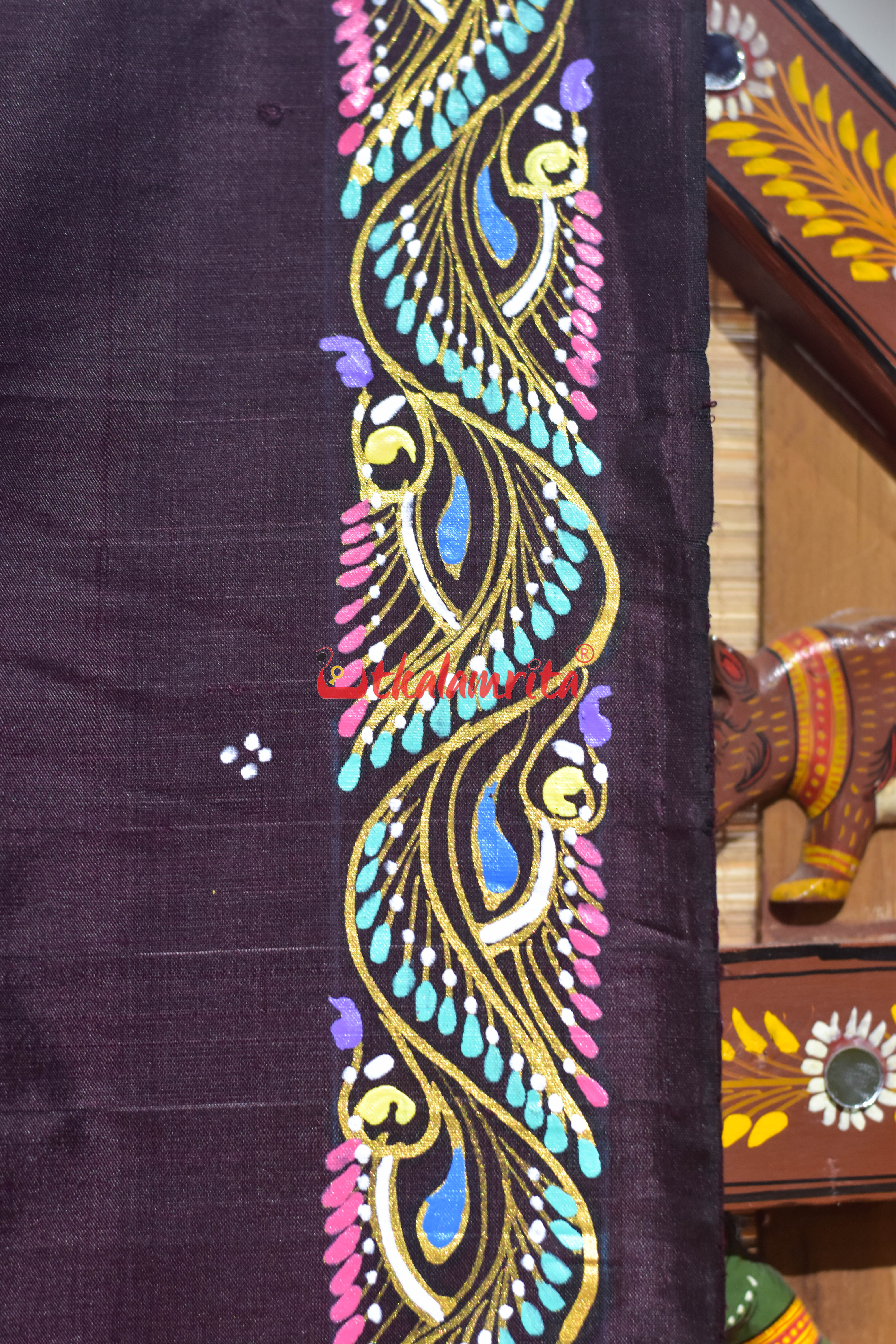 Coffee Makara Sankrati Pattachitra Silk Saree