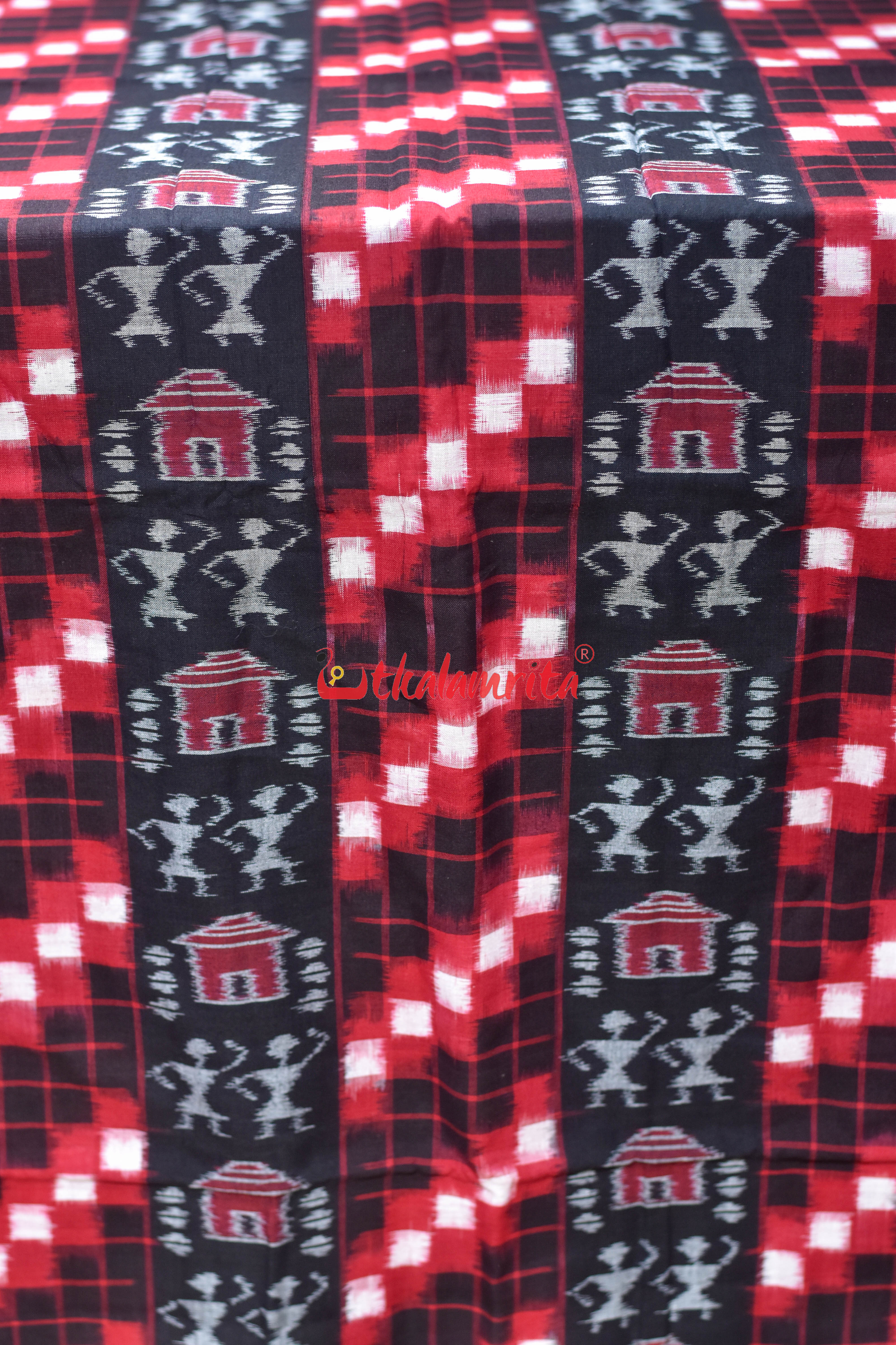 Black Red Tribal Lines Sambalpuri Cotton (Fabric)