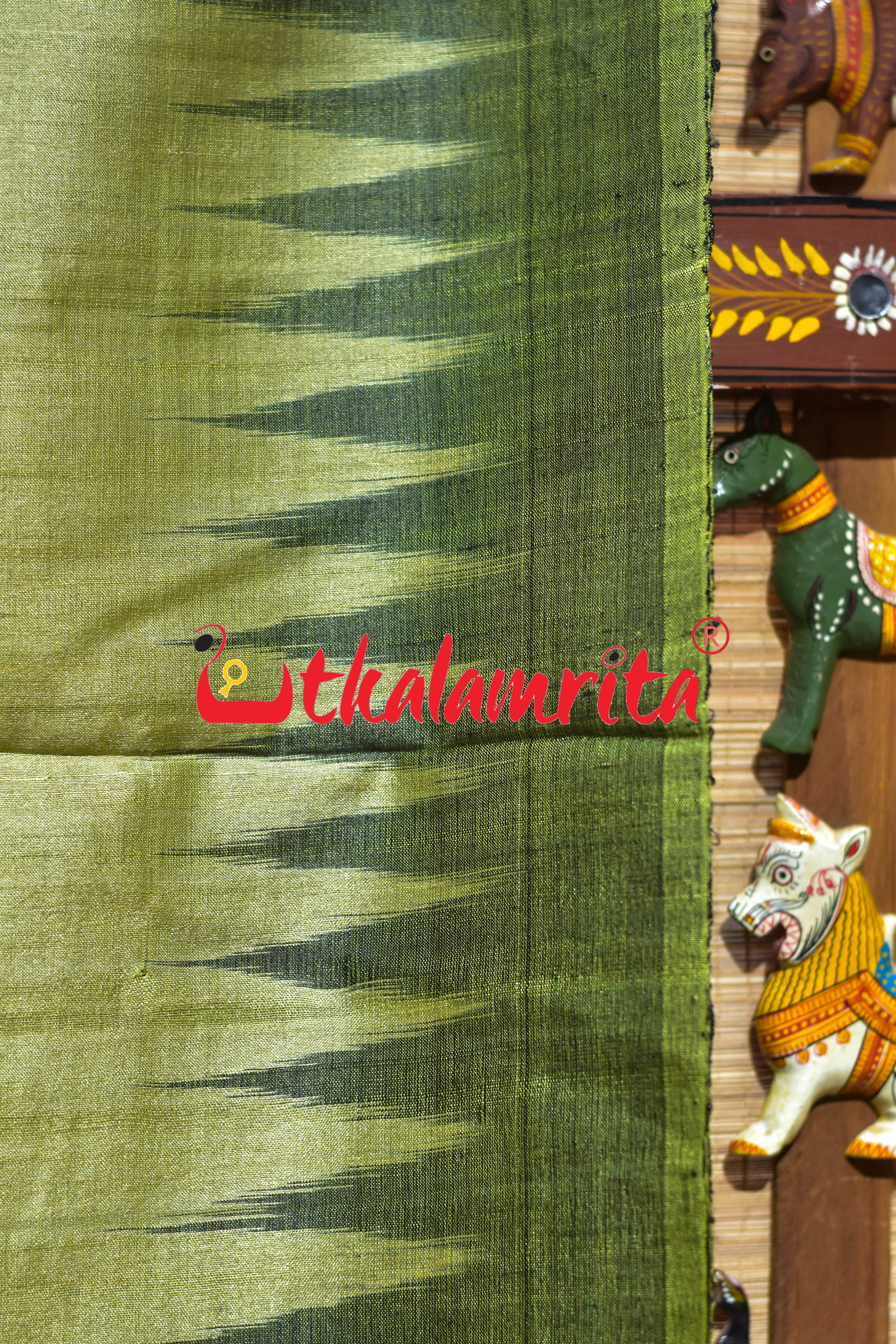 Mehndi Green Black Border Fine Gopalpur Tussar Silk Saree