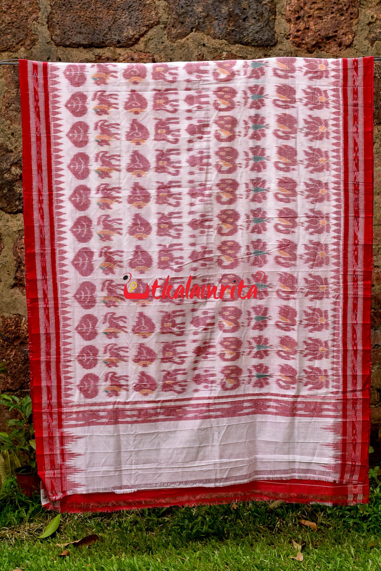 White Red Cotton Nabarangi Saree