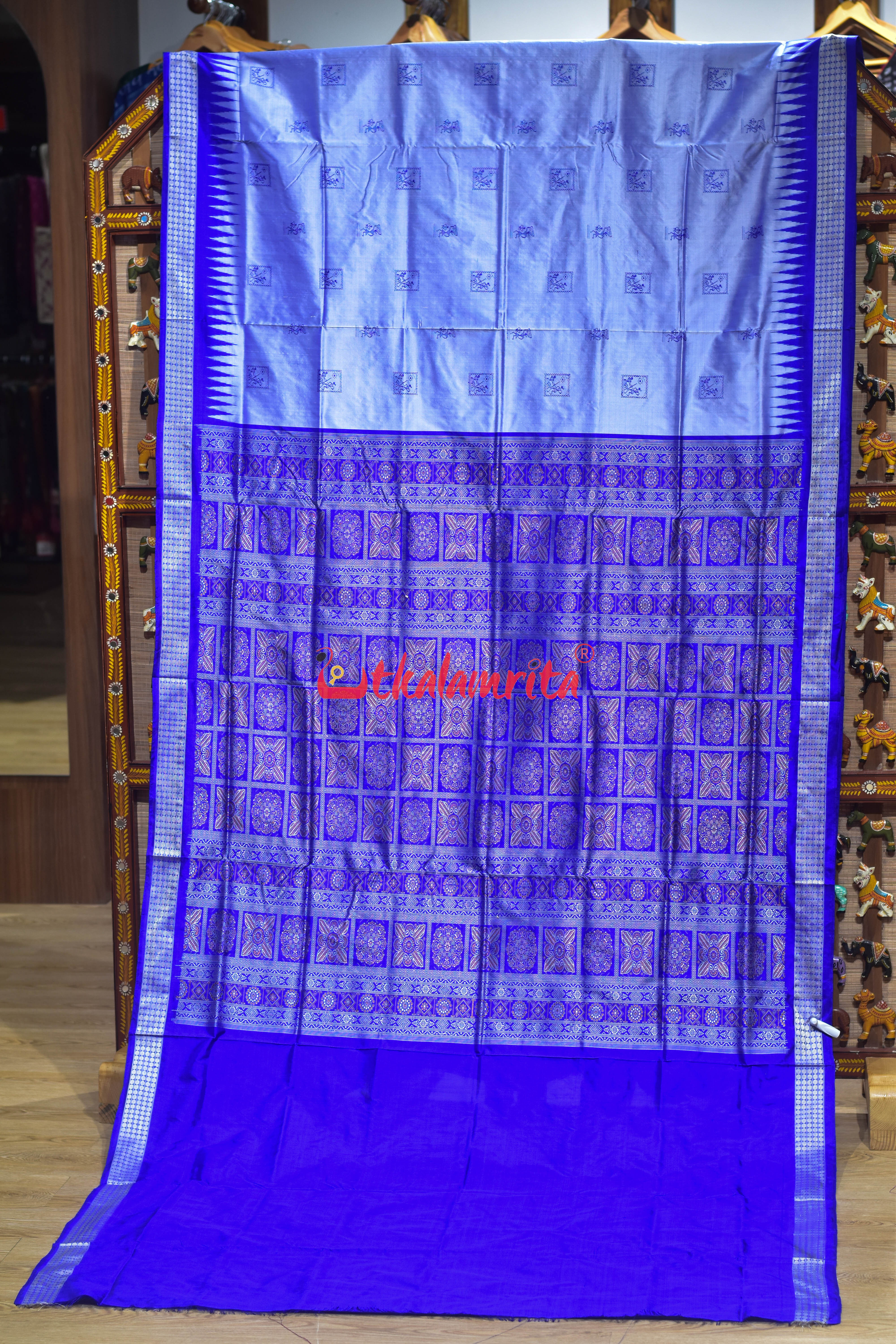 Blue Tribals Body Bomkai Silk Saree