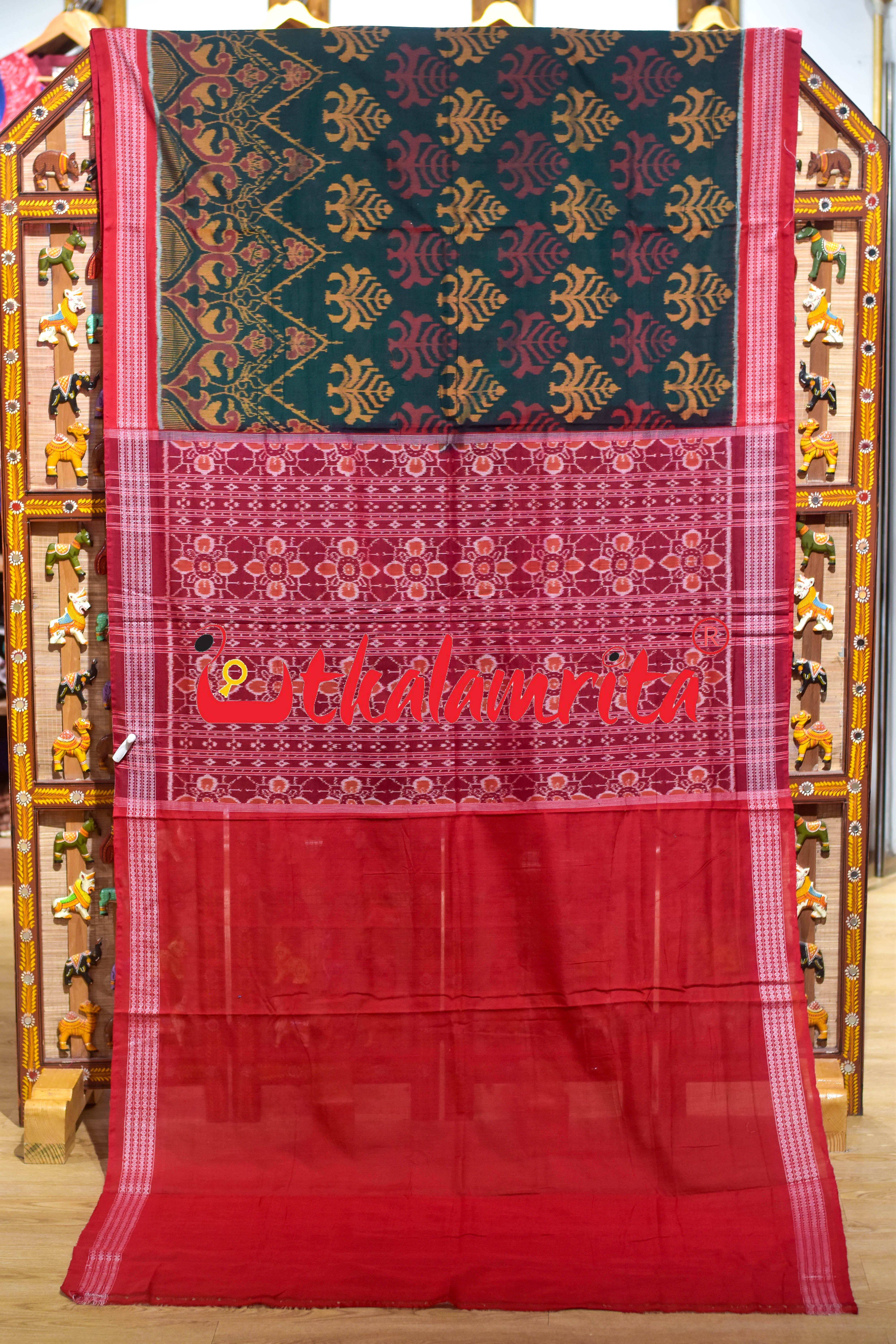 Green Gacha Mayura Border Sambalpuri Cotton Saree