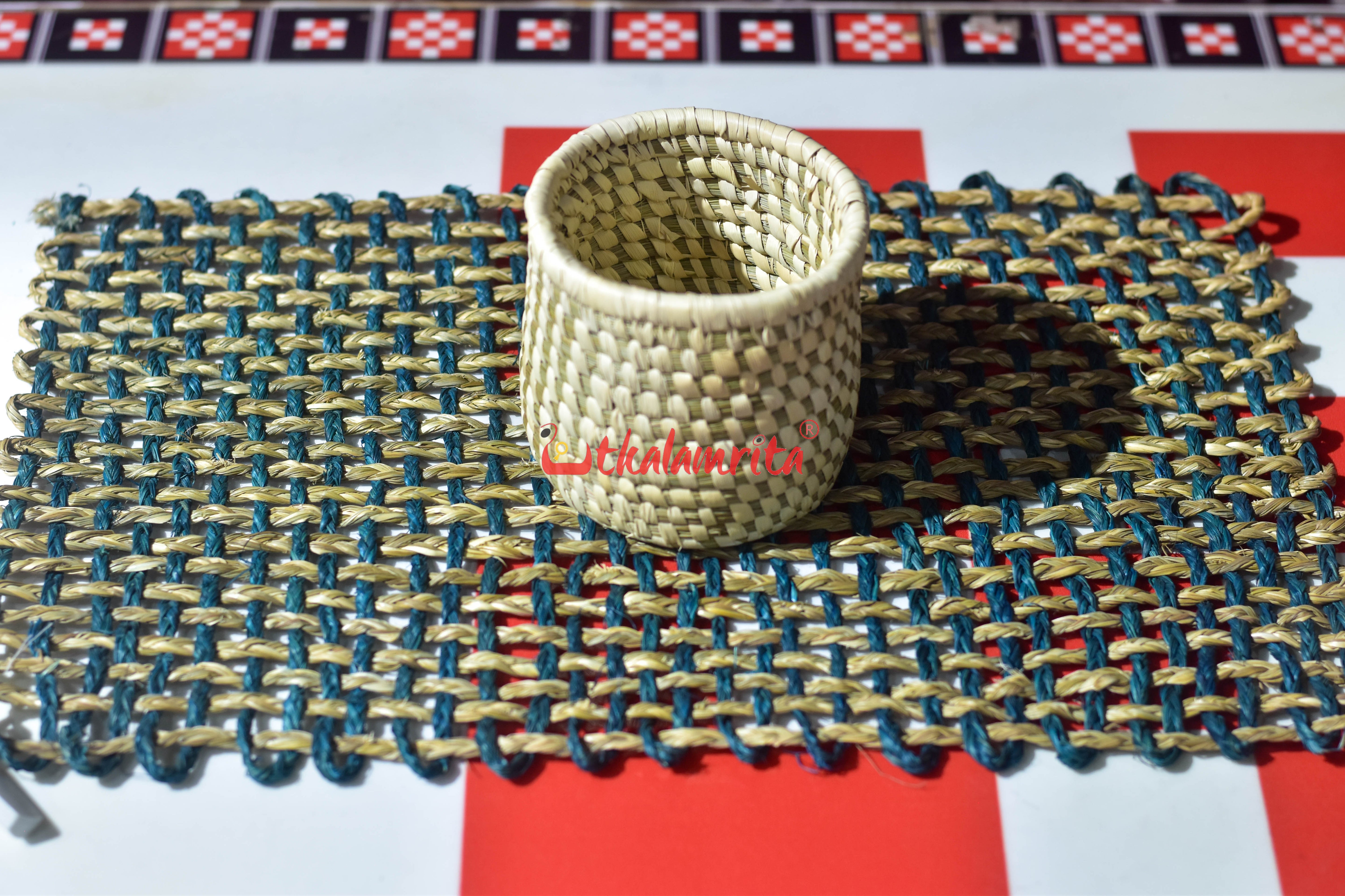 Sabai Grass Jali Mat Single Layer (Teal & Natural)