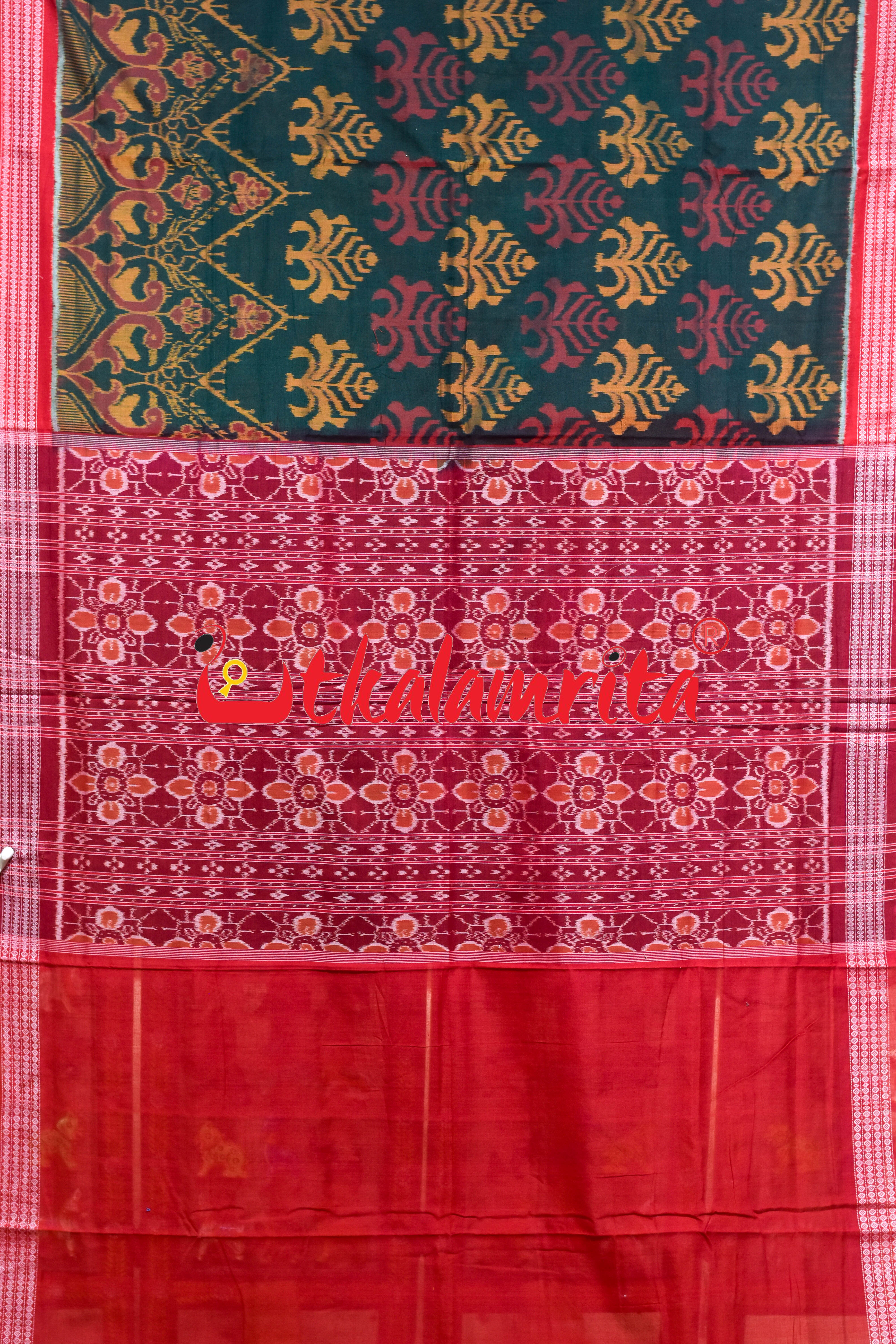 Green Gacha Mayura Border Sambalpuri Cotton Saree