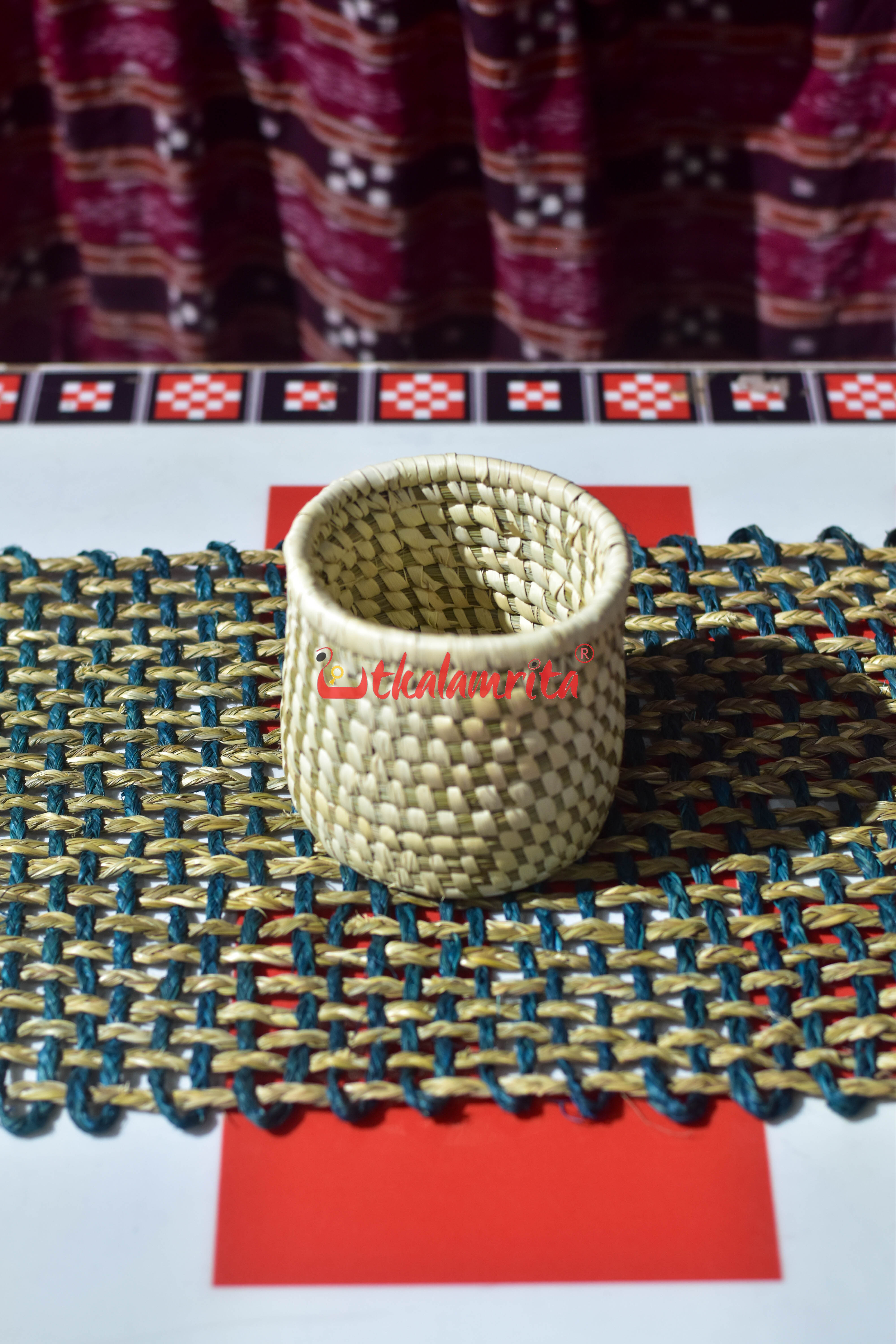 Sabai Grass Jali Mat Single Layer (Teal & Natural)