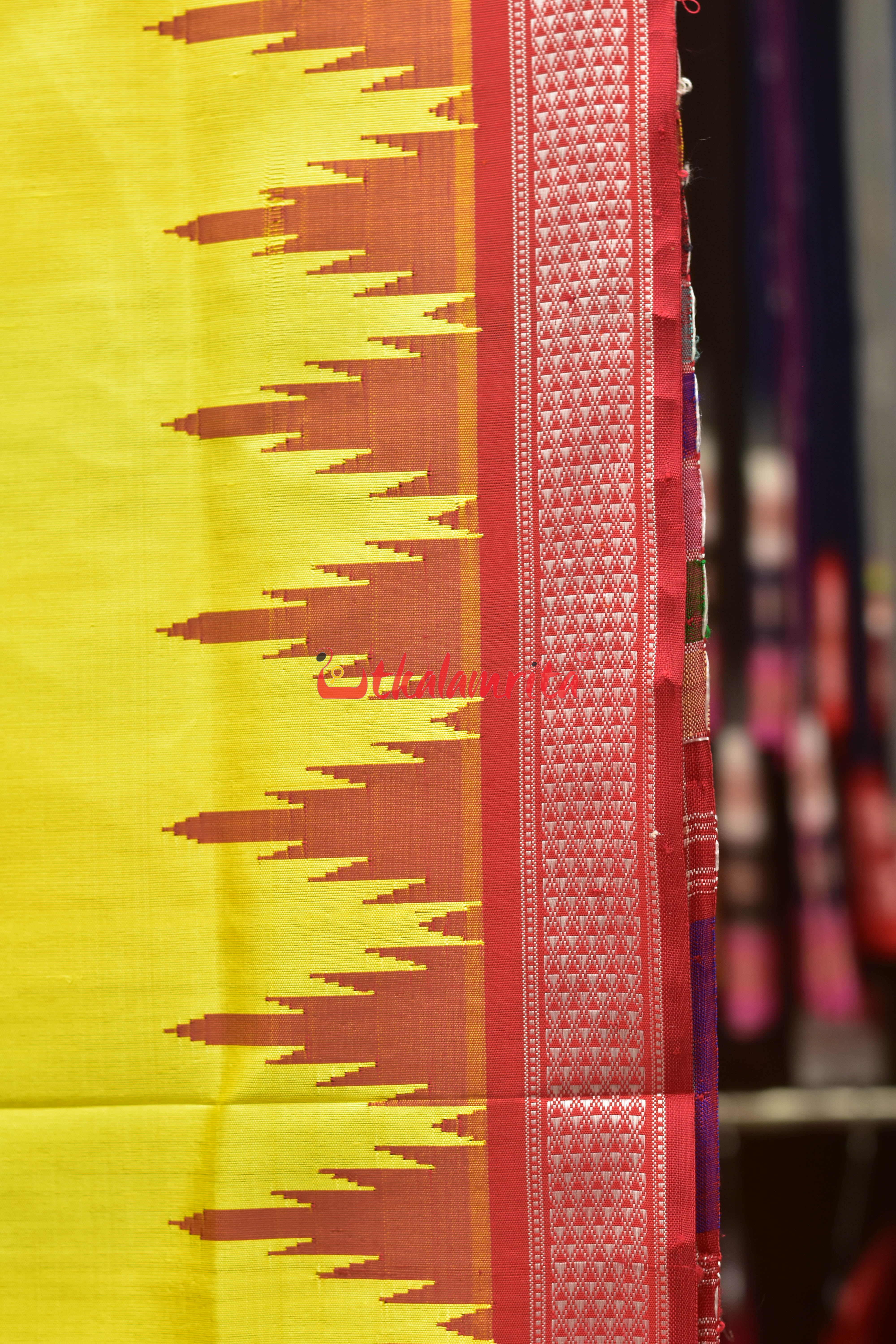Yellow Red Double Anchal Berhampuri Silk Saree