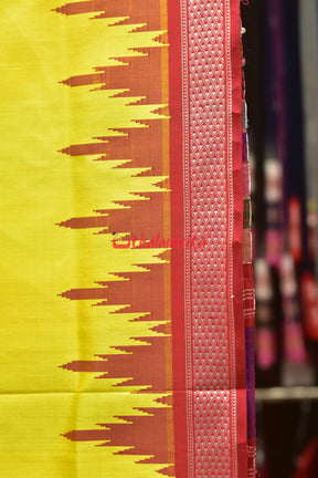 Yellow Red Double Anchal Berhampuri Silk Saree