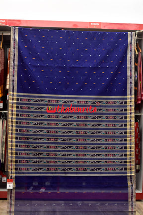 Deep Blue Grey Pittala Cotton Saree