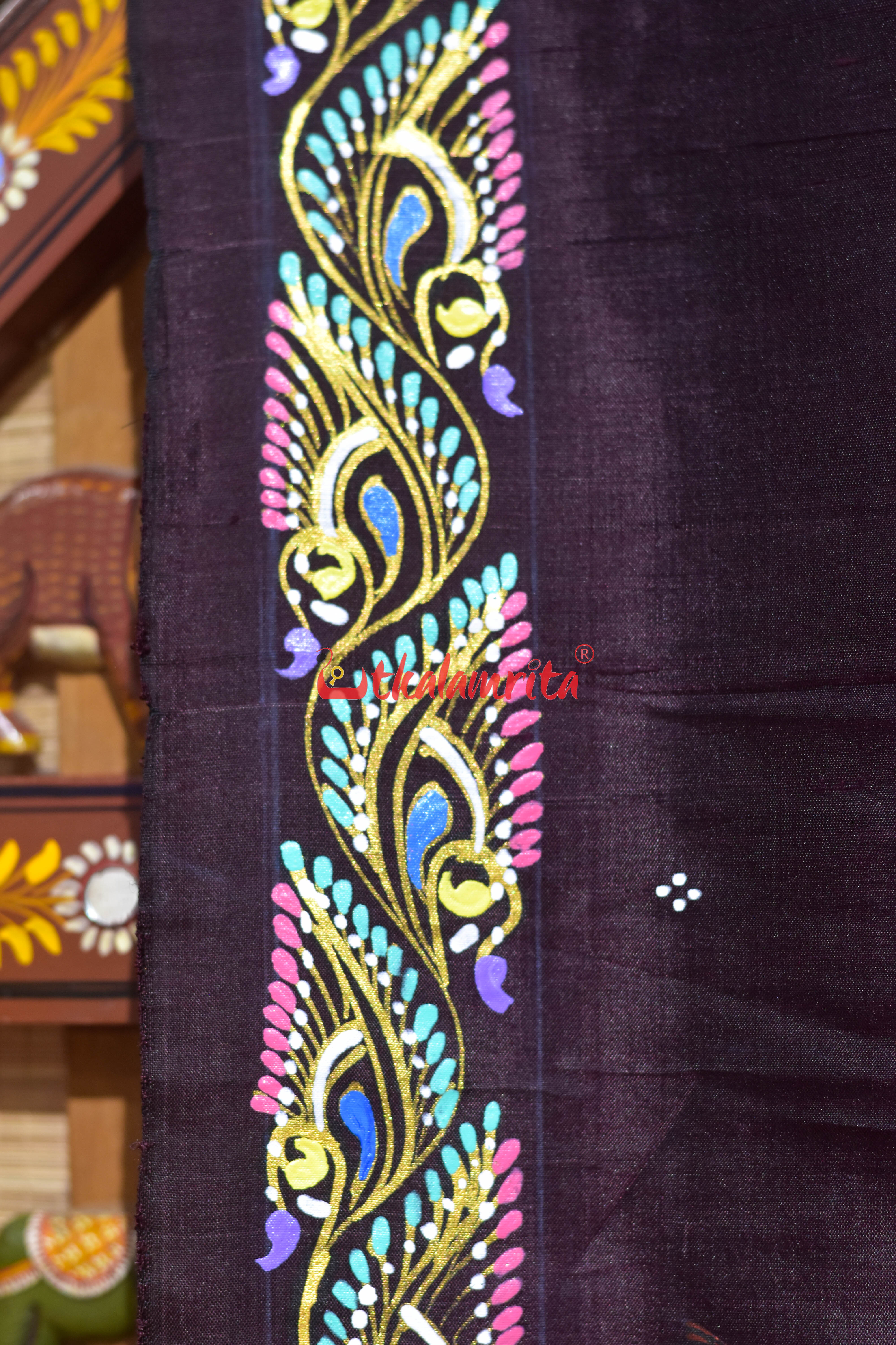 Coffee Makara Sankrati Pattachitra Silk Saree