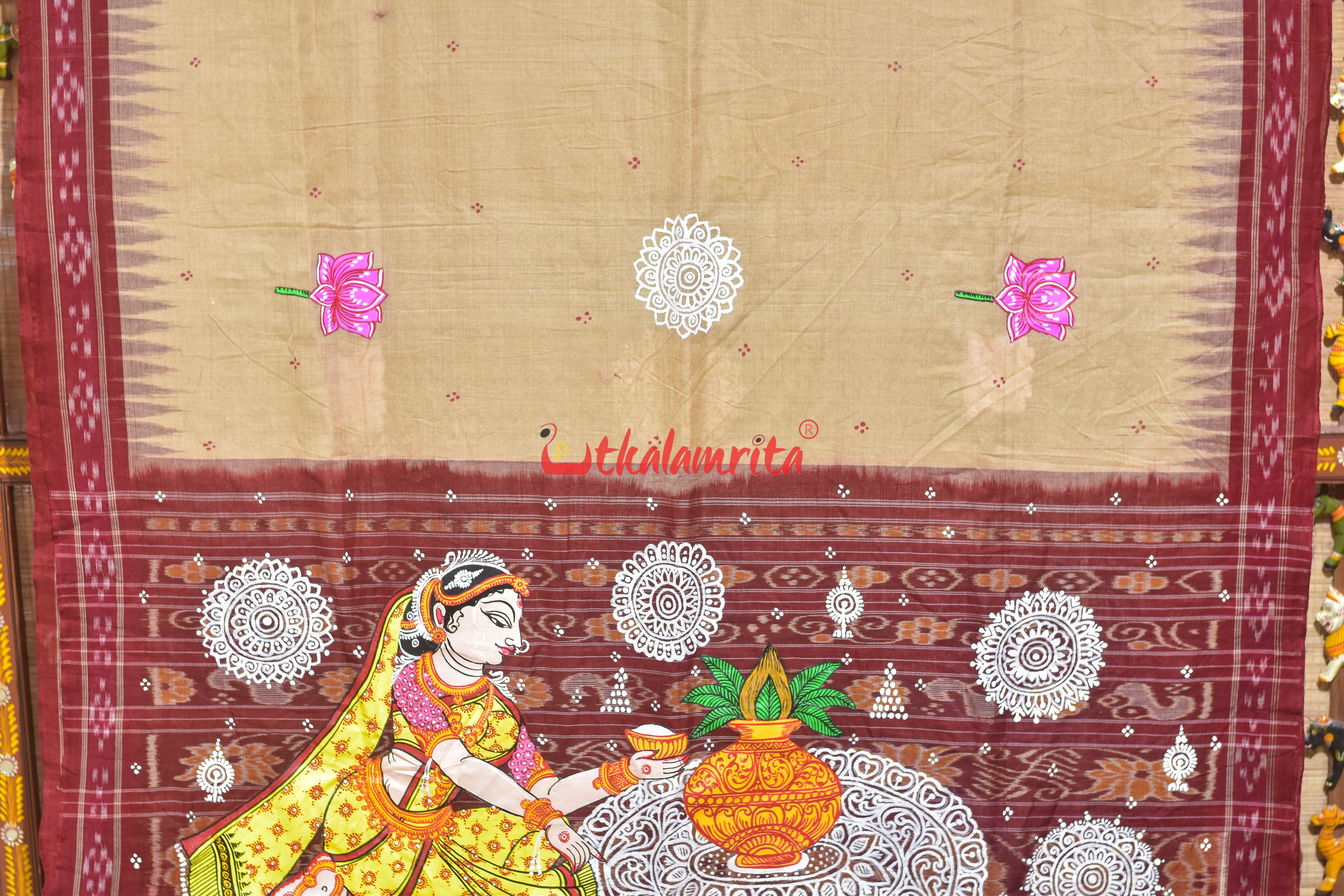 Ghee Maroon Chita Jhoti Pattachitra Cotton Saree