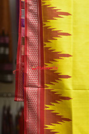Yellow Red Double Anchal Berhampuri Silk Saree