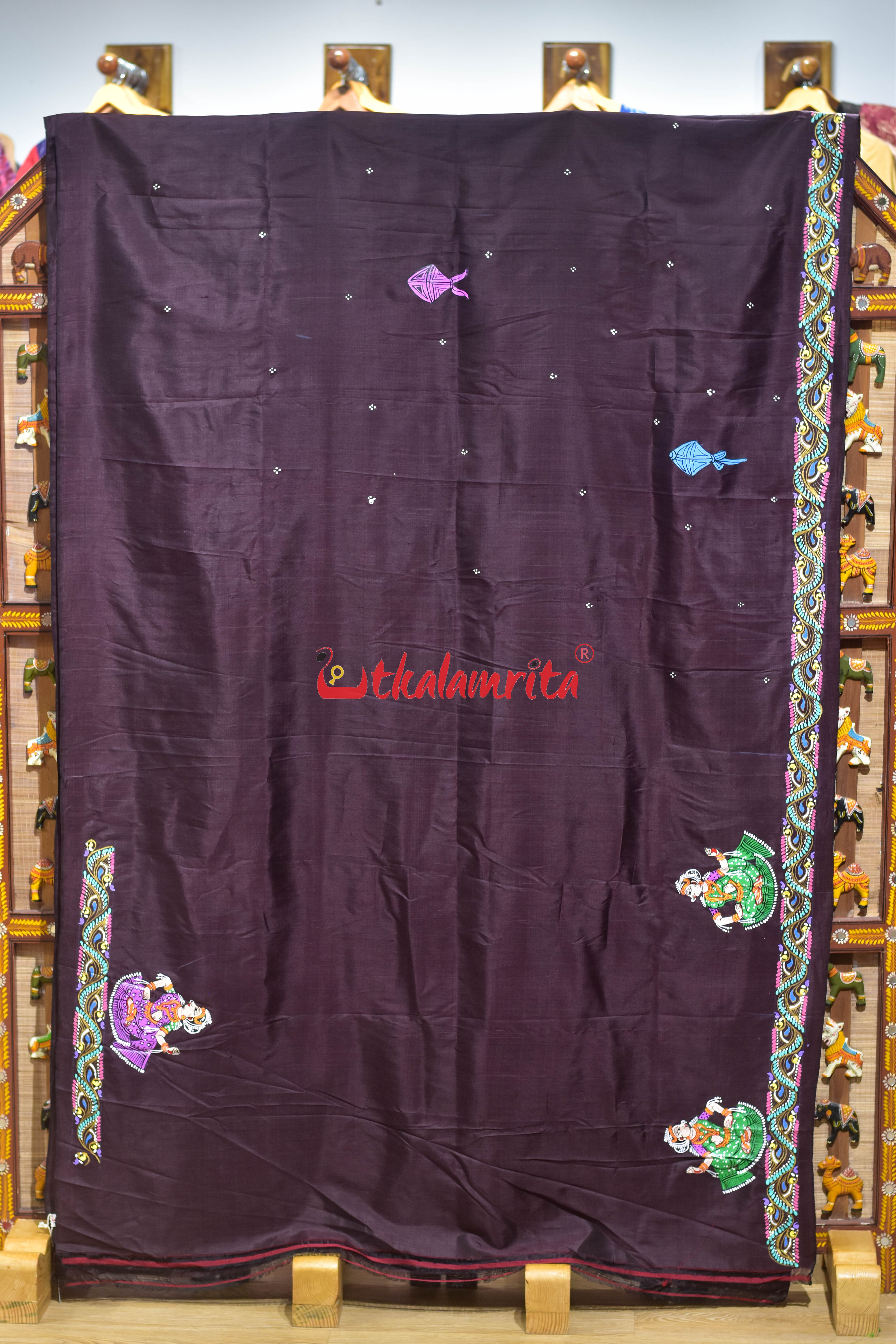 Coffee Makara Sankrati Pattachitra Silk Saree