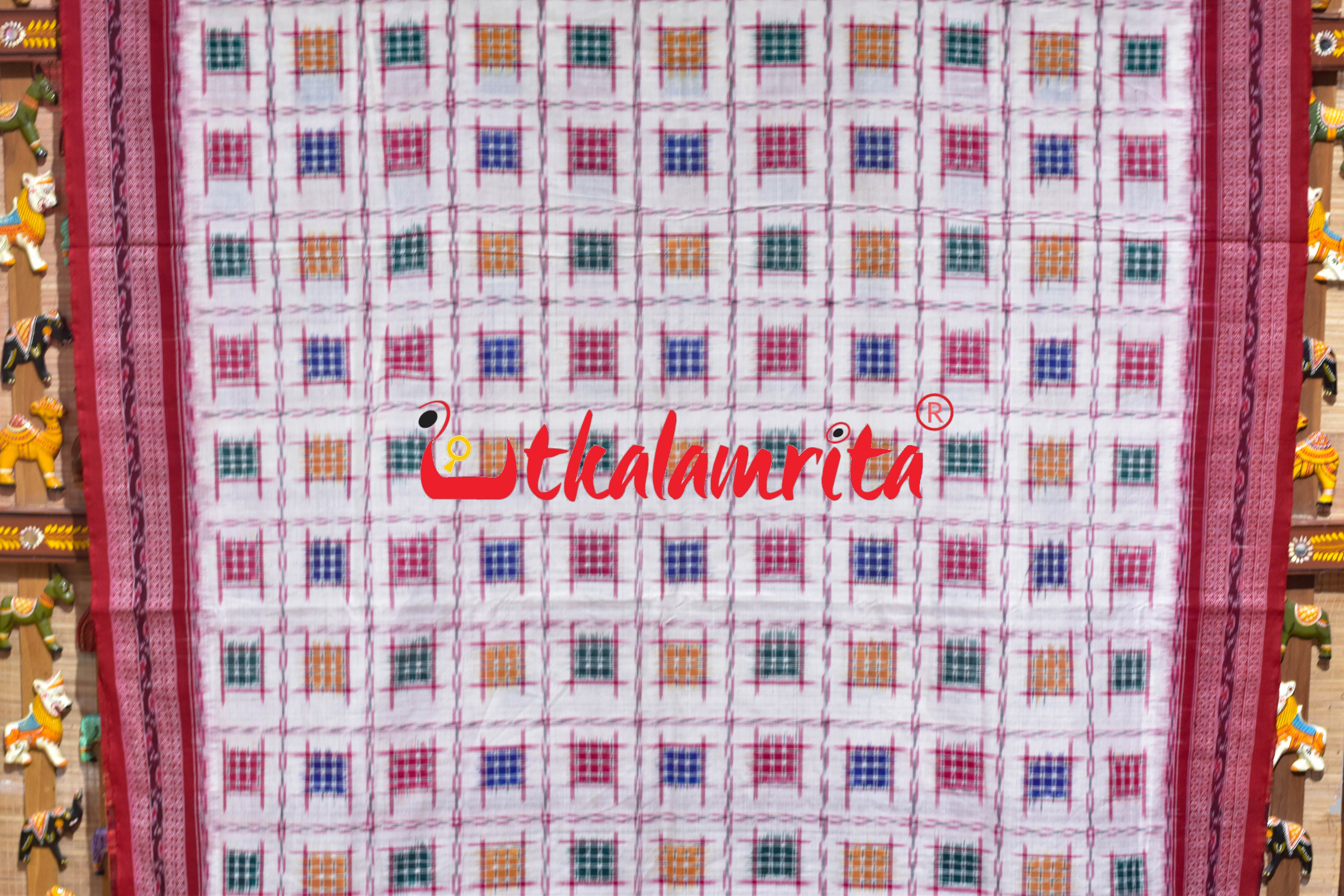 White Red Mini Aswini Sambalpuri Cotton Saree