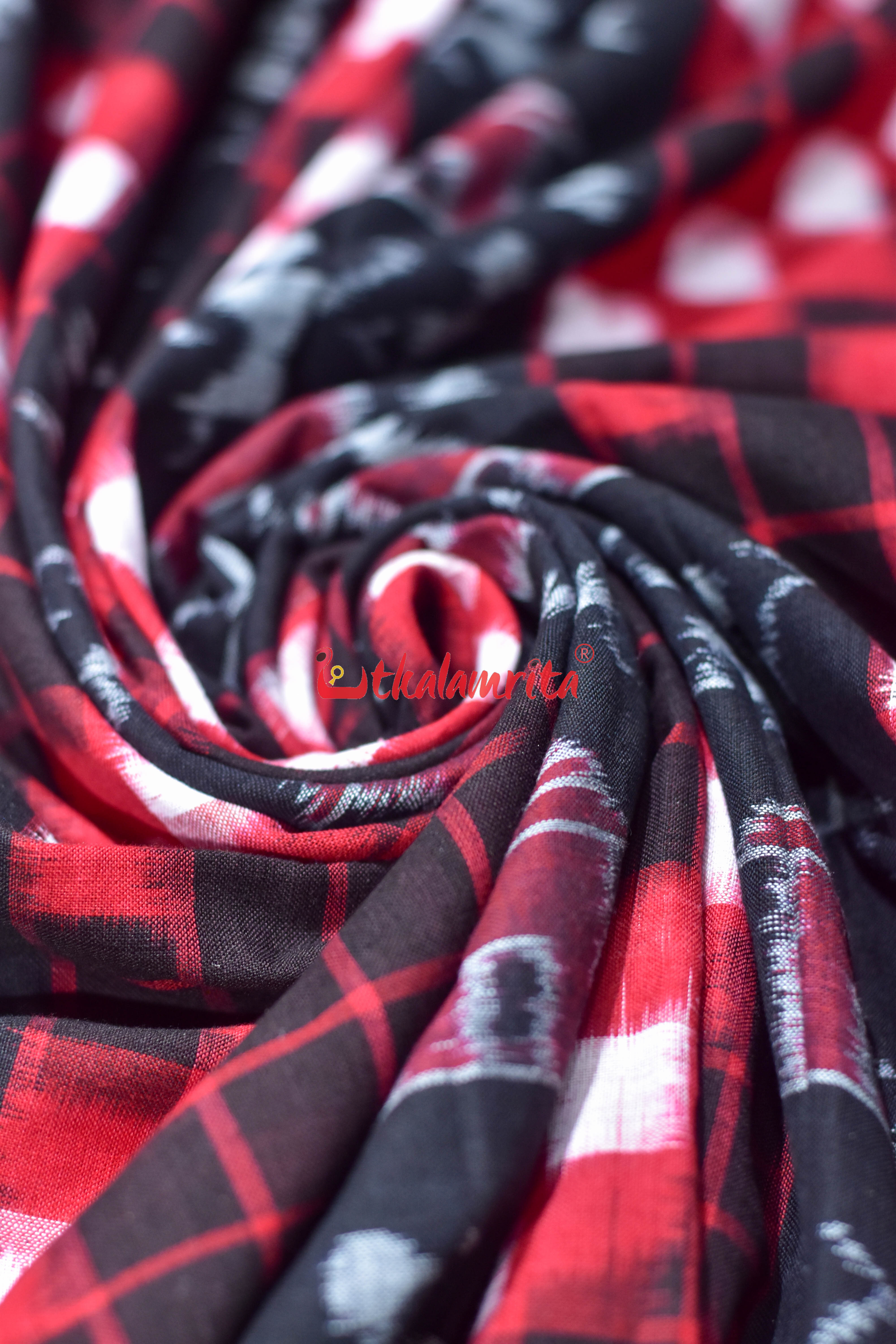 Black Red Tribal Lines Sambalpuri Cotton (Fabric)