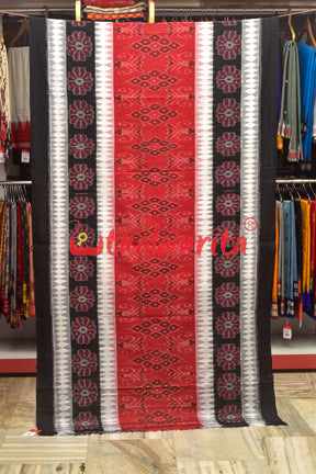 Black and Red Bandha Khandua Cotton Saree