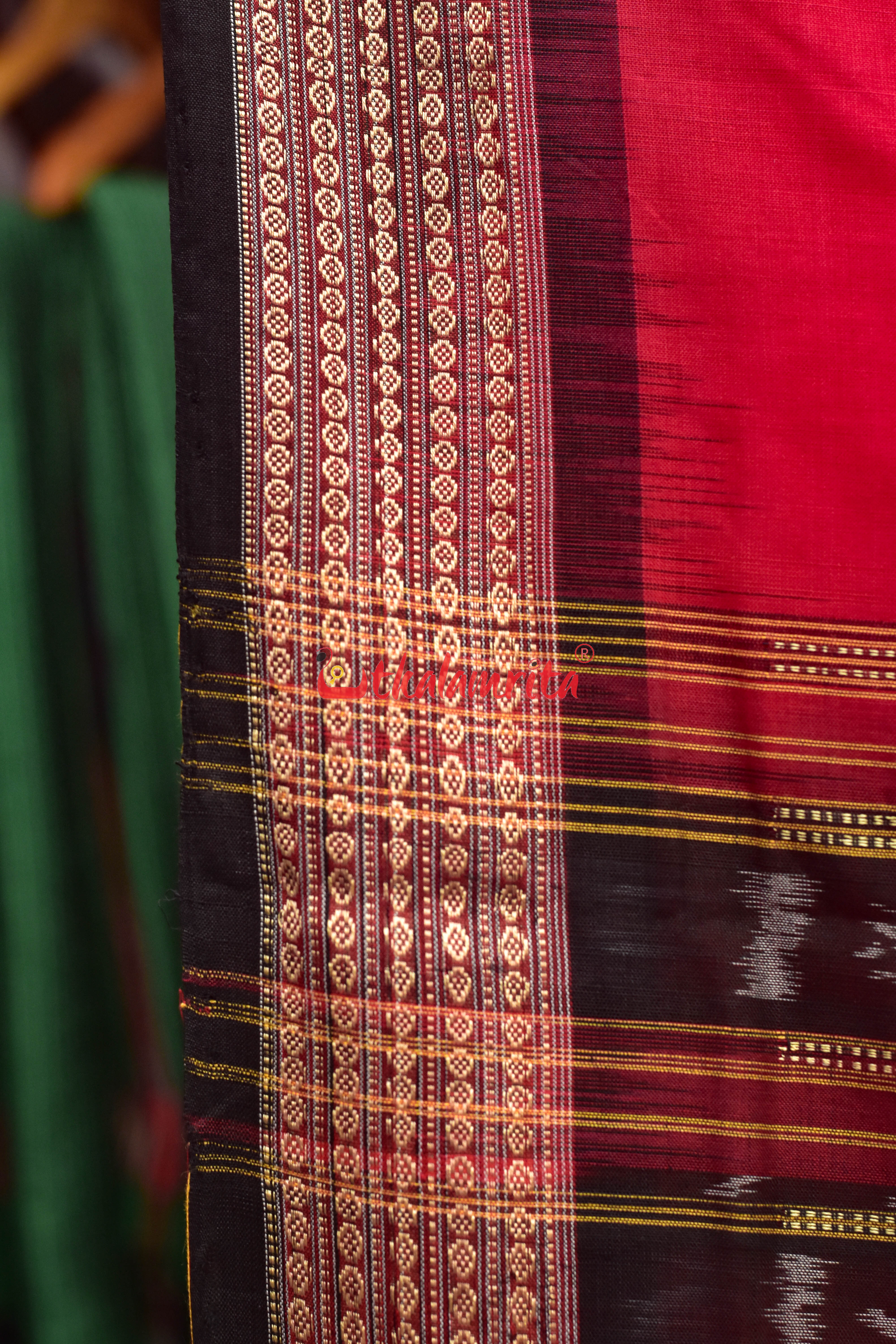 Red Black Anchal Bandha Padam Bomkai Cotton Saree