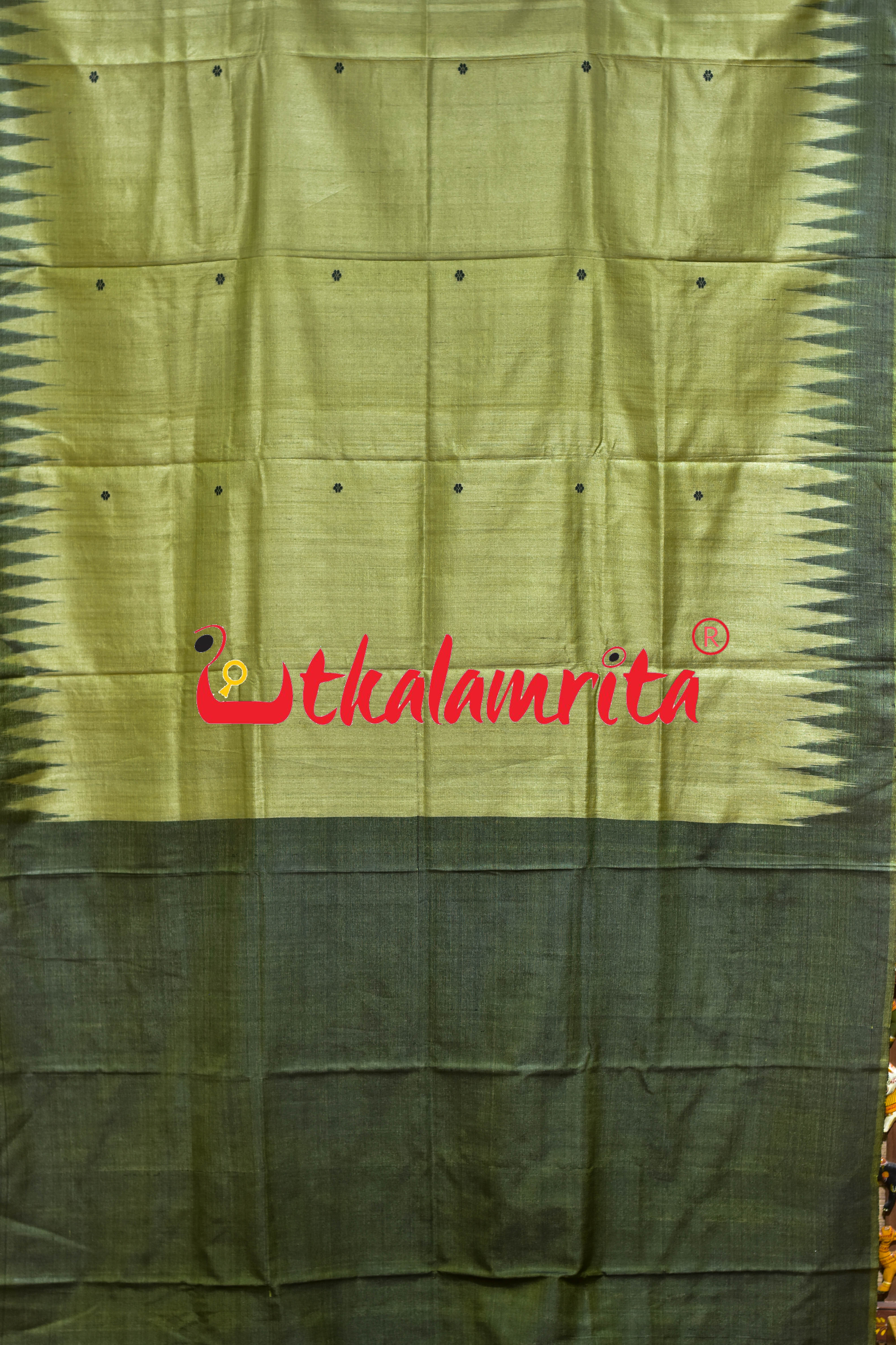 Mehndi Green Black Border Fine Gopalpur Tussar Silk Saree