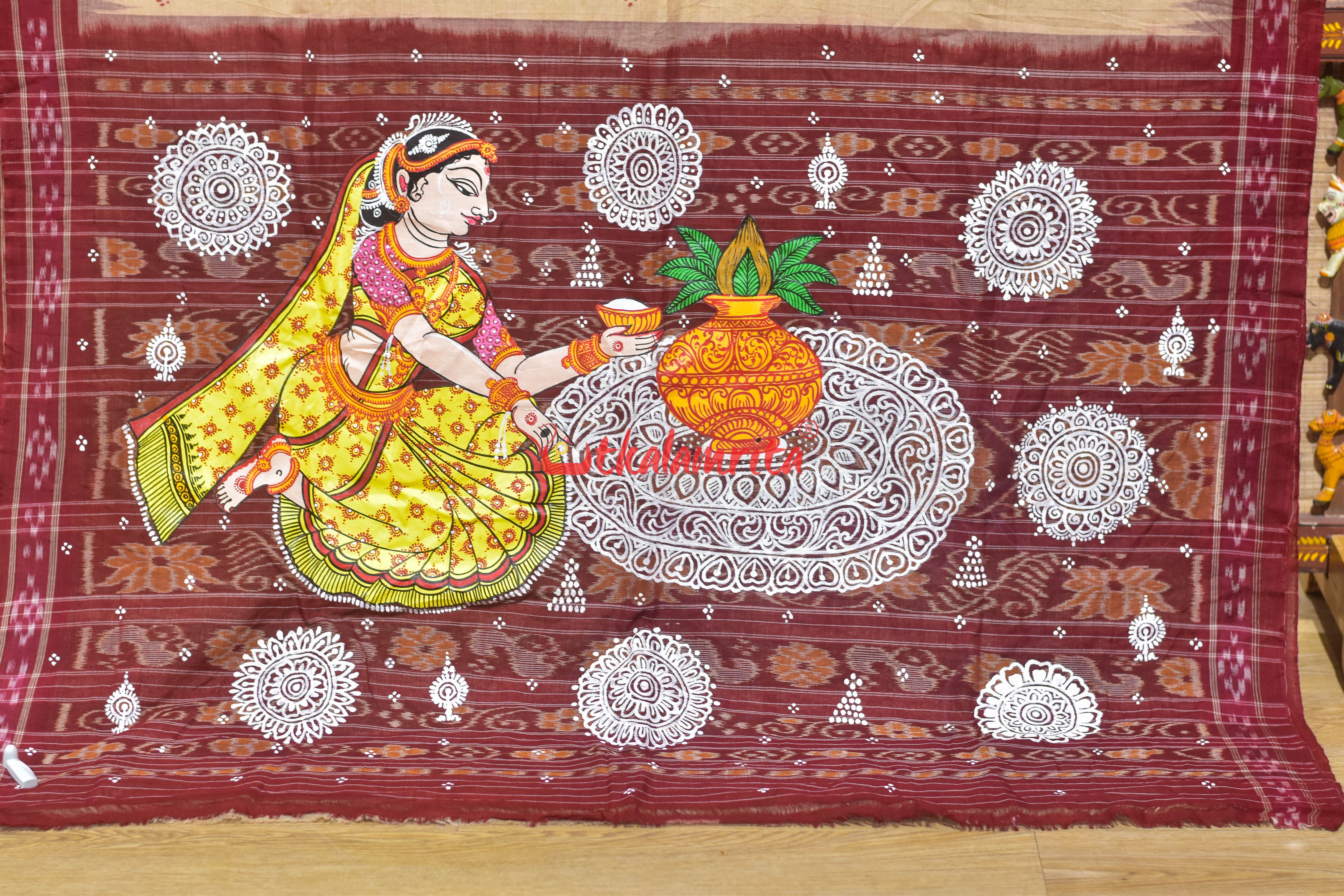 Ghee Maroon Chita Jhoti Pattachitra Cotton Saree