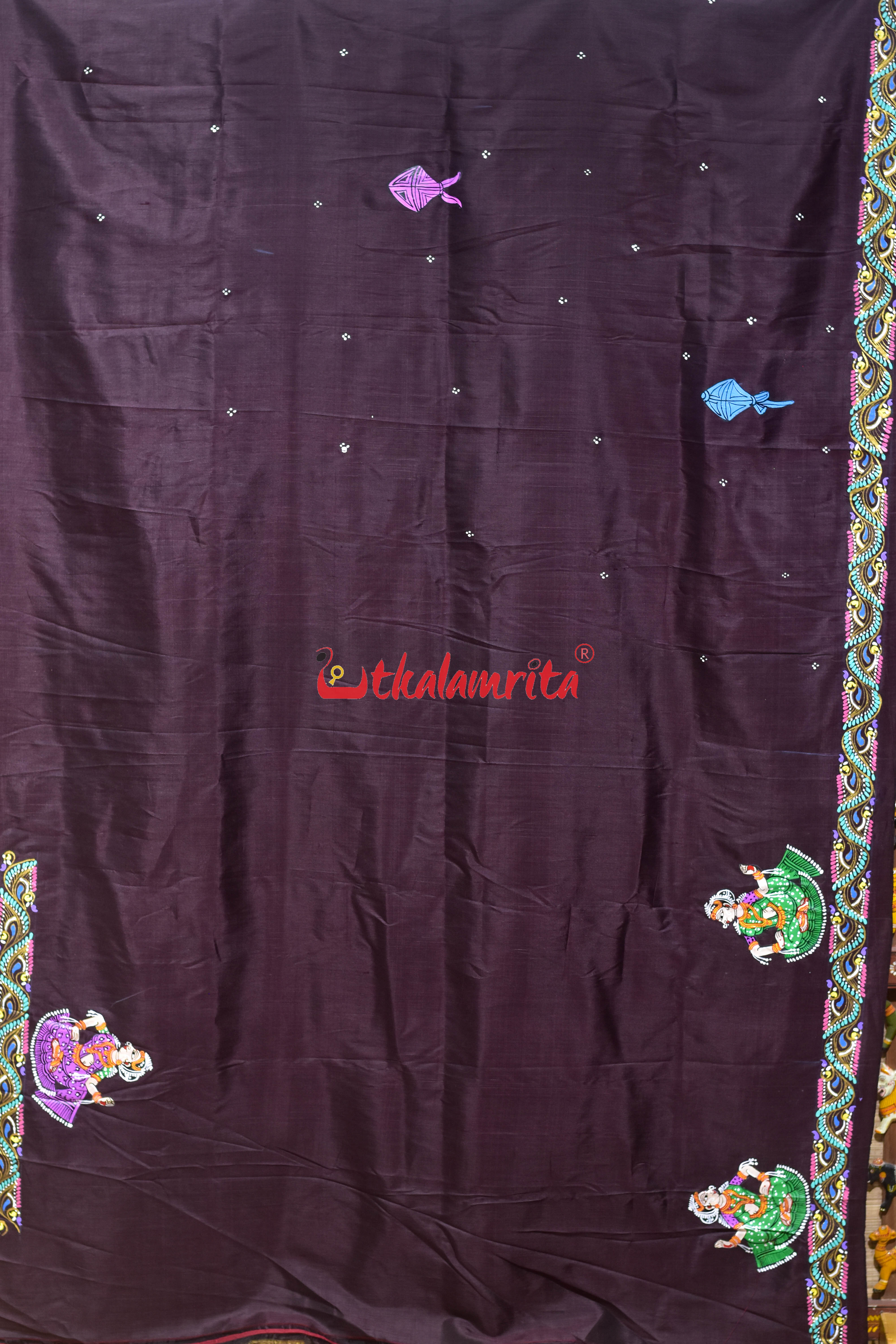 Coffee Makara Sankrati Pattachitra Silk Saree