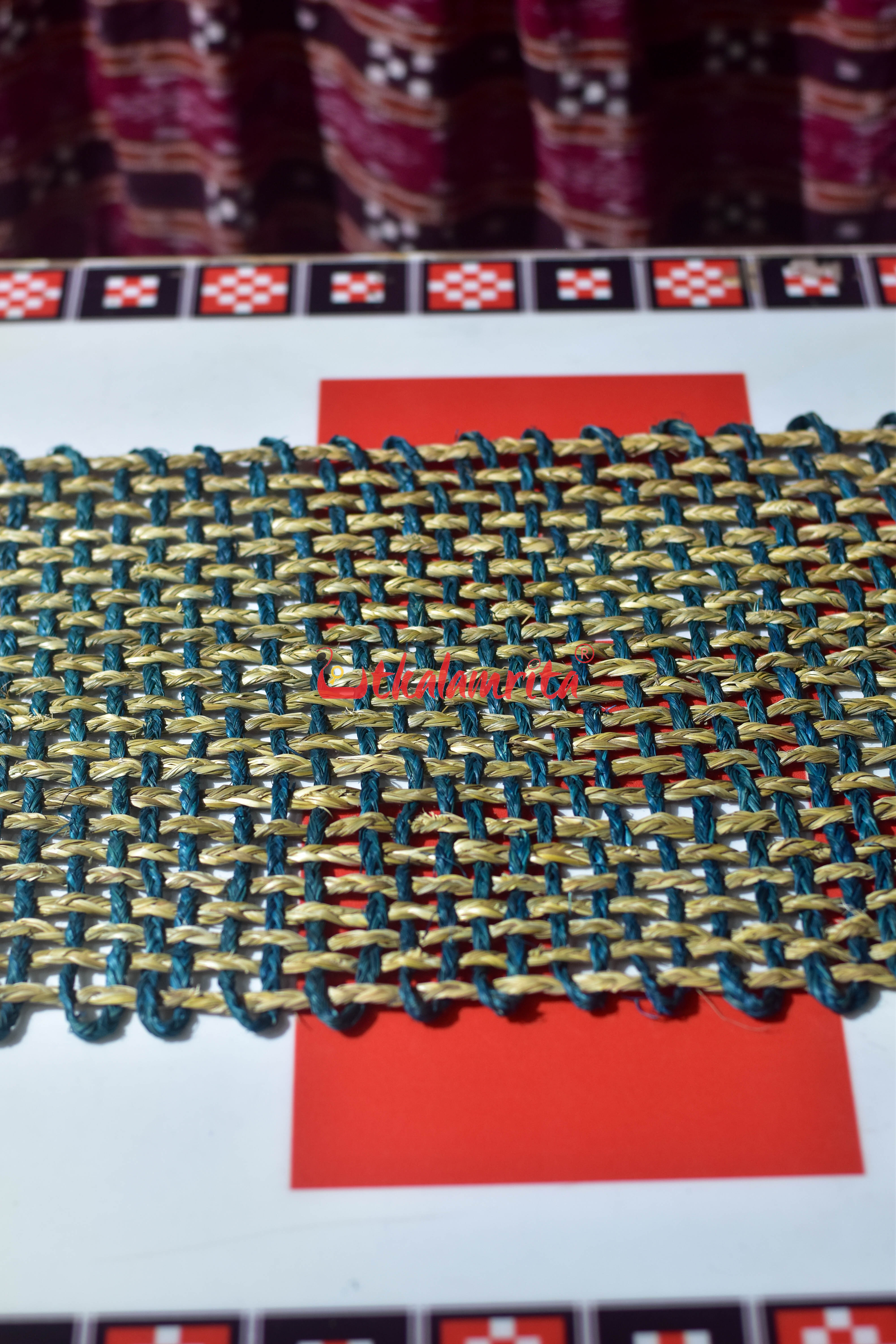 Sabai Grass Jali Mat Single Layer (Teal & Natural)