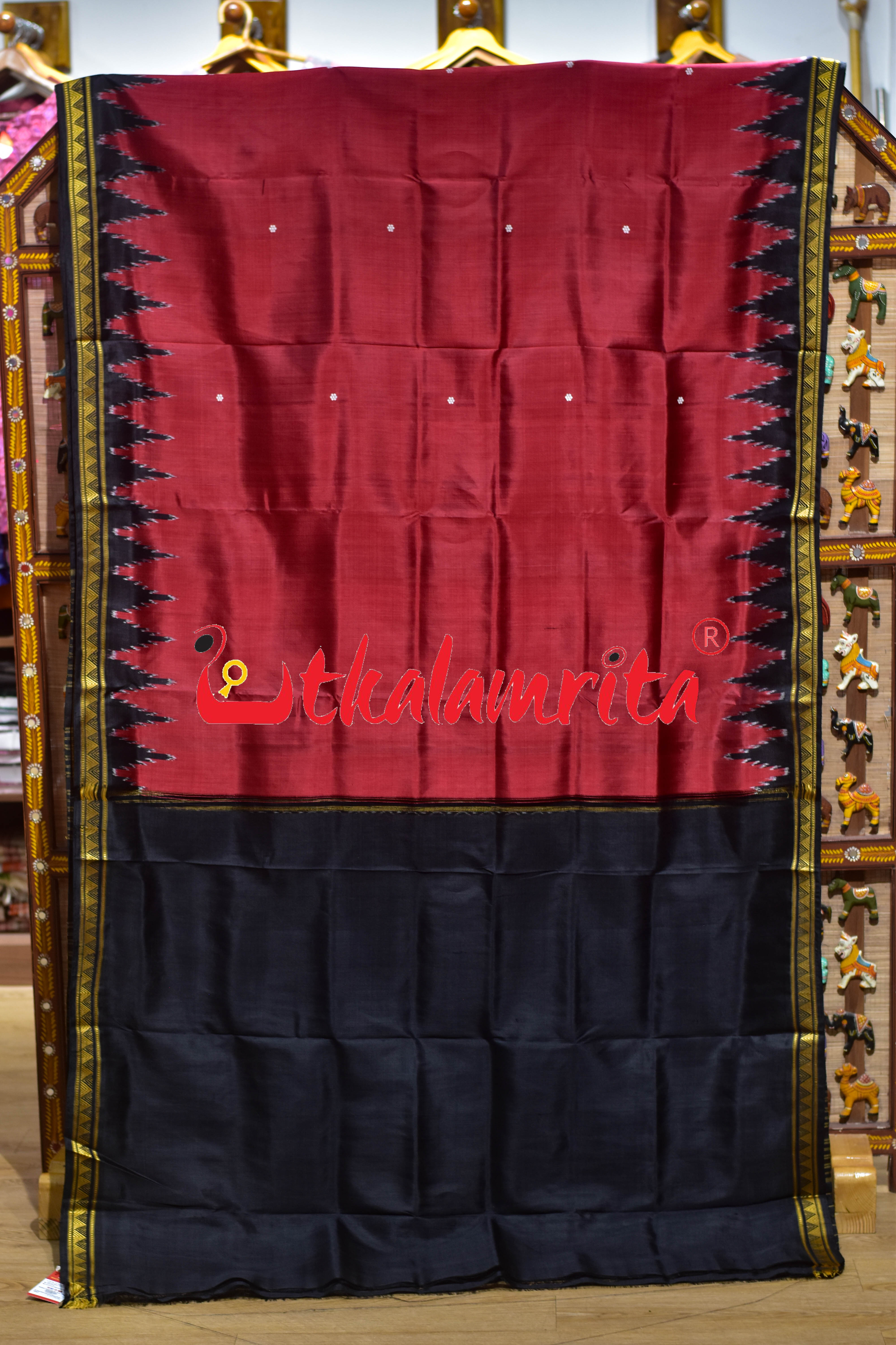 Red Dongria Border Animal Anchal Khandua Silk Saree