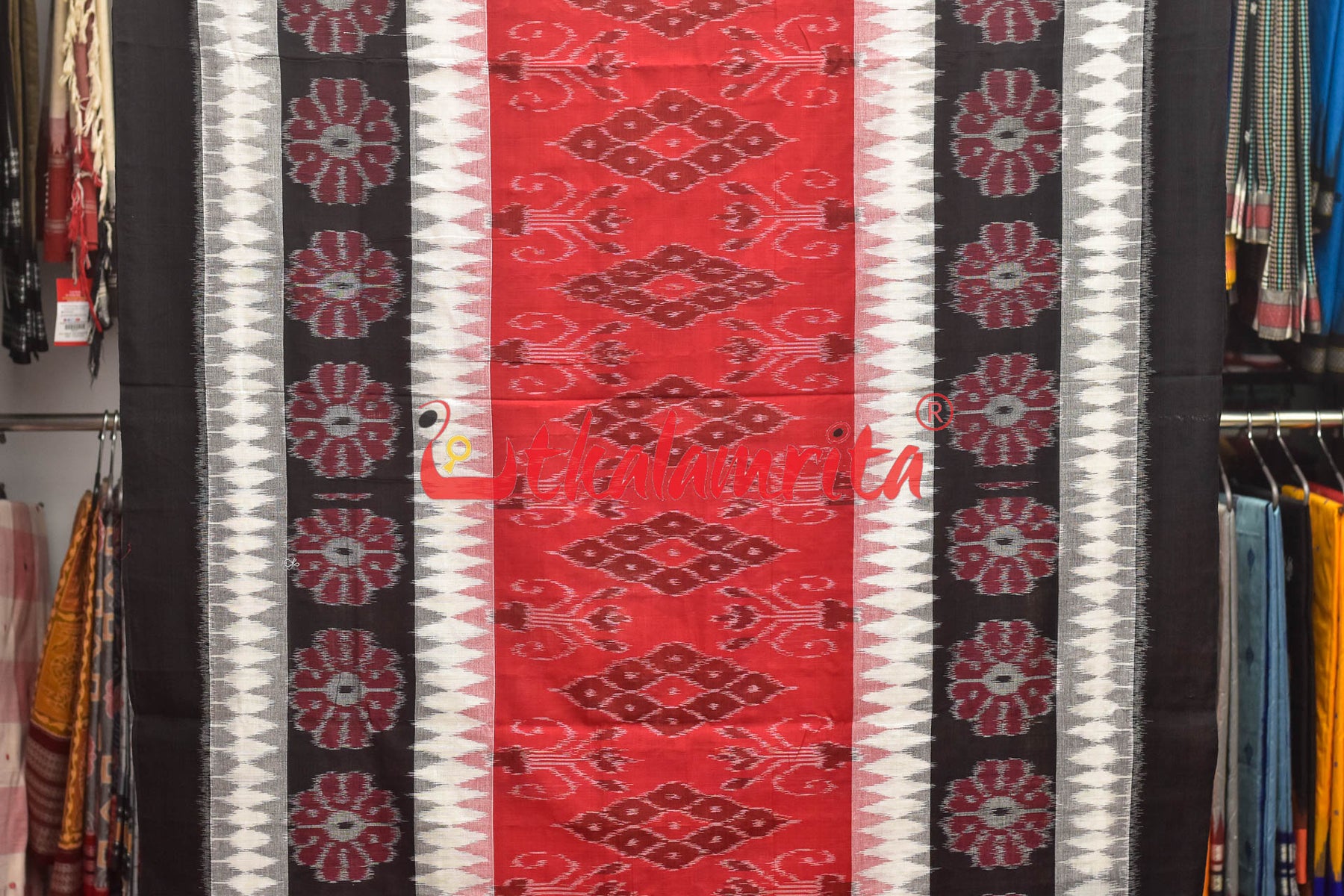 White Red Buti Cotton Saree