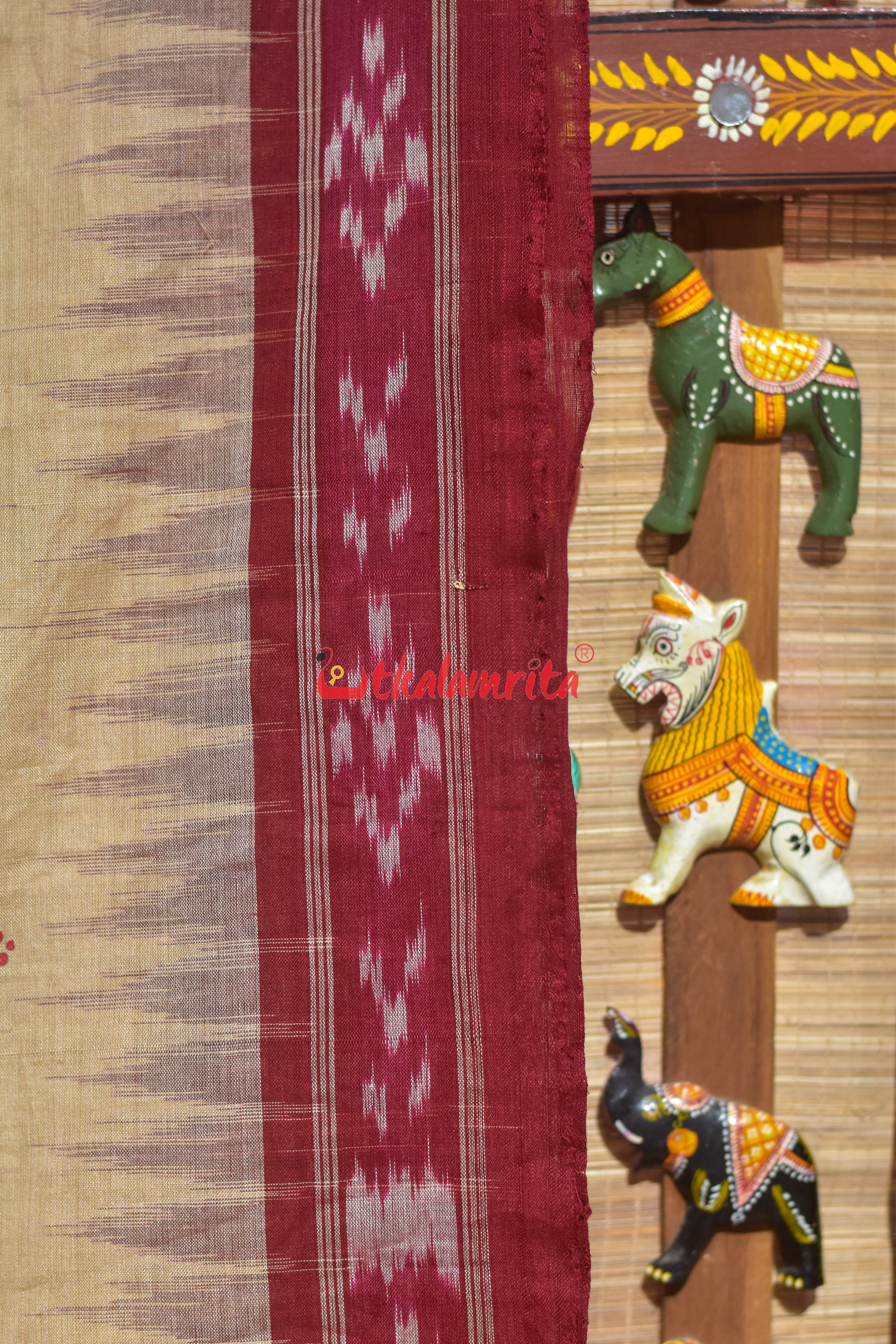 Ghee Maroon Chita Jhoti Pattachitra Cotton Saree