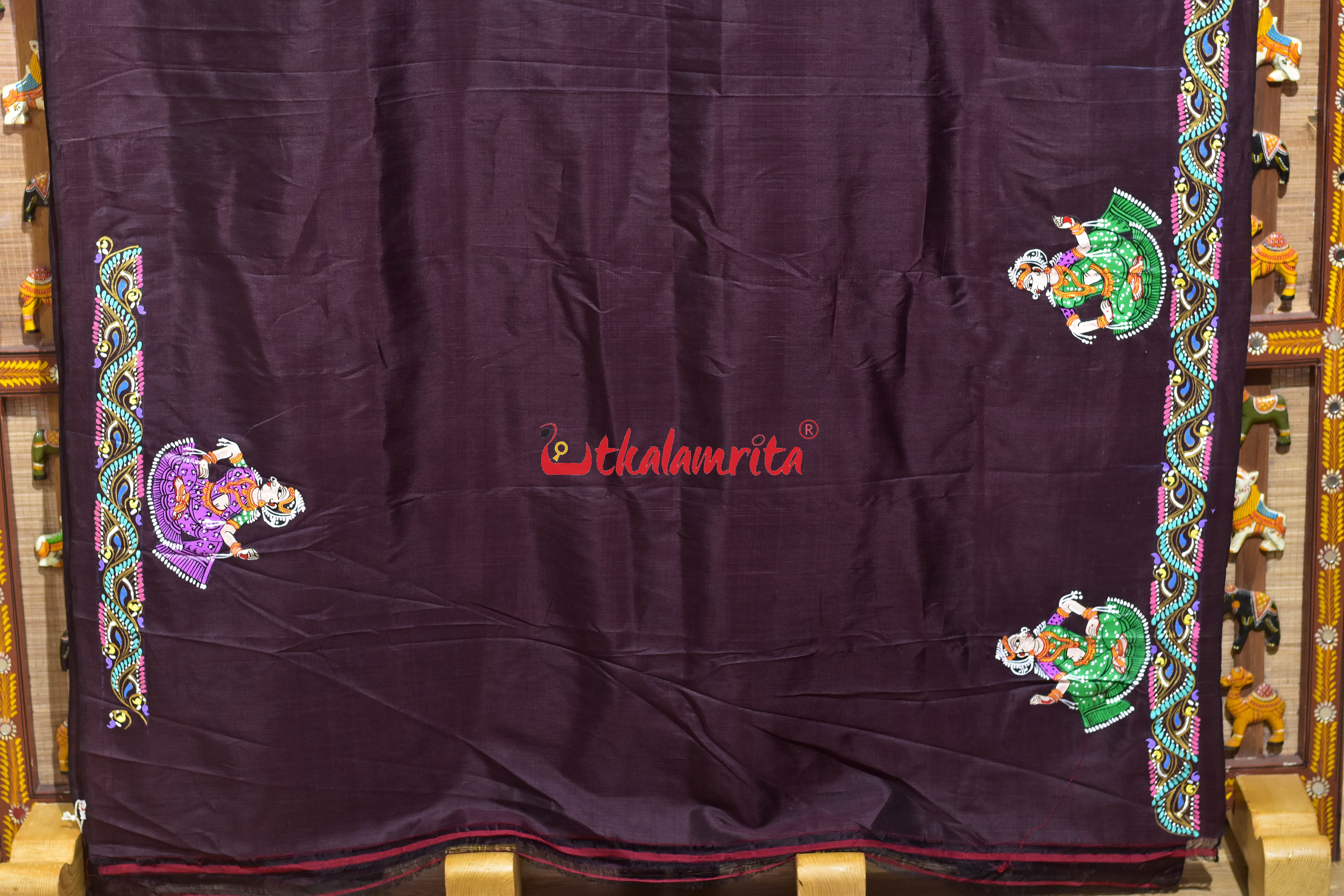 Coffee Makara Sankrati Pattachitra Silk Saree