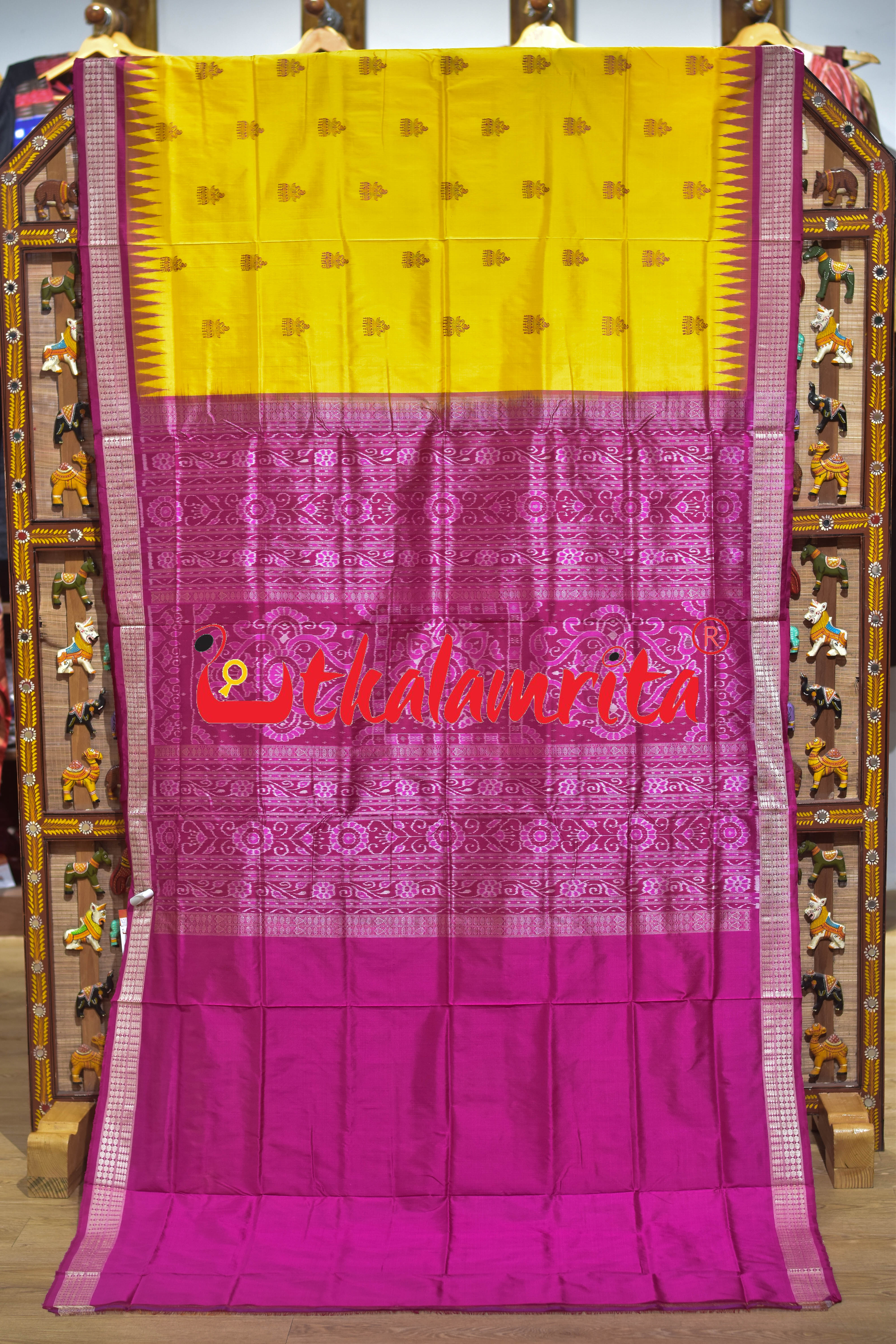 Yellow Rani Jhumka Bomkai Silk Saree