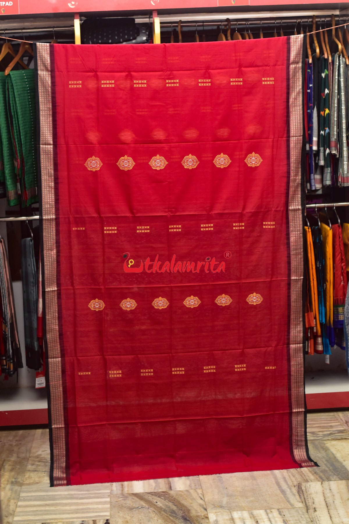 Red Black Anchal Bandha Padam Bomkai Cotton Saree