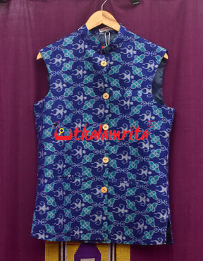 Royal Blue With Doll Flower Bandha Cotton (Men's Jacket)