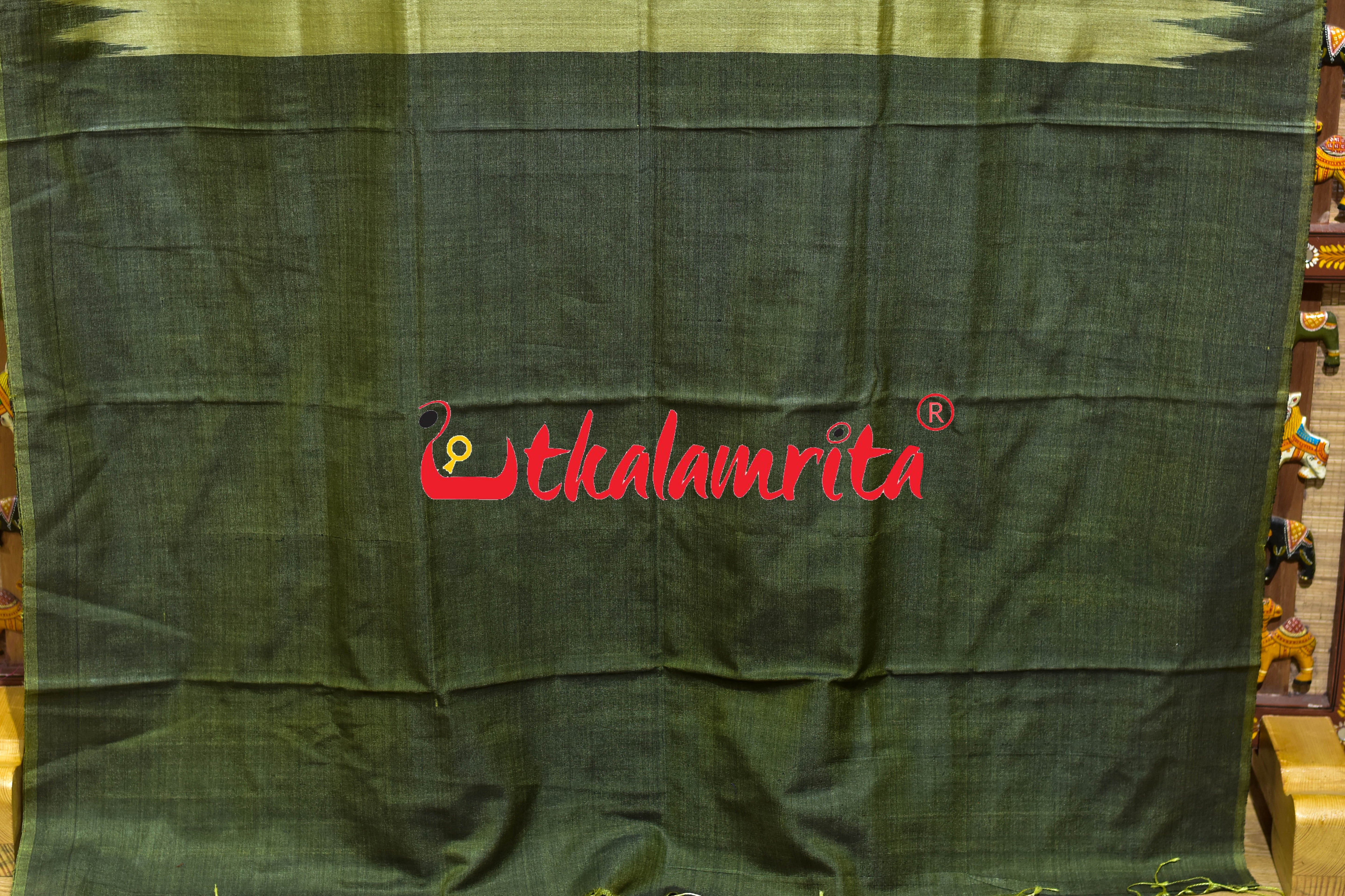 Mehndi Green Black Border Fine Gopalpur Tussar Silk Saree