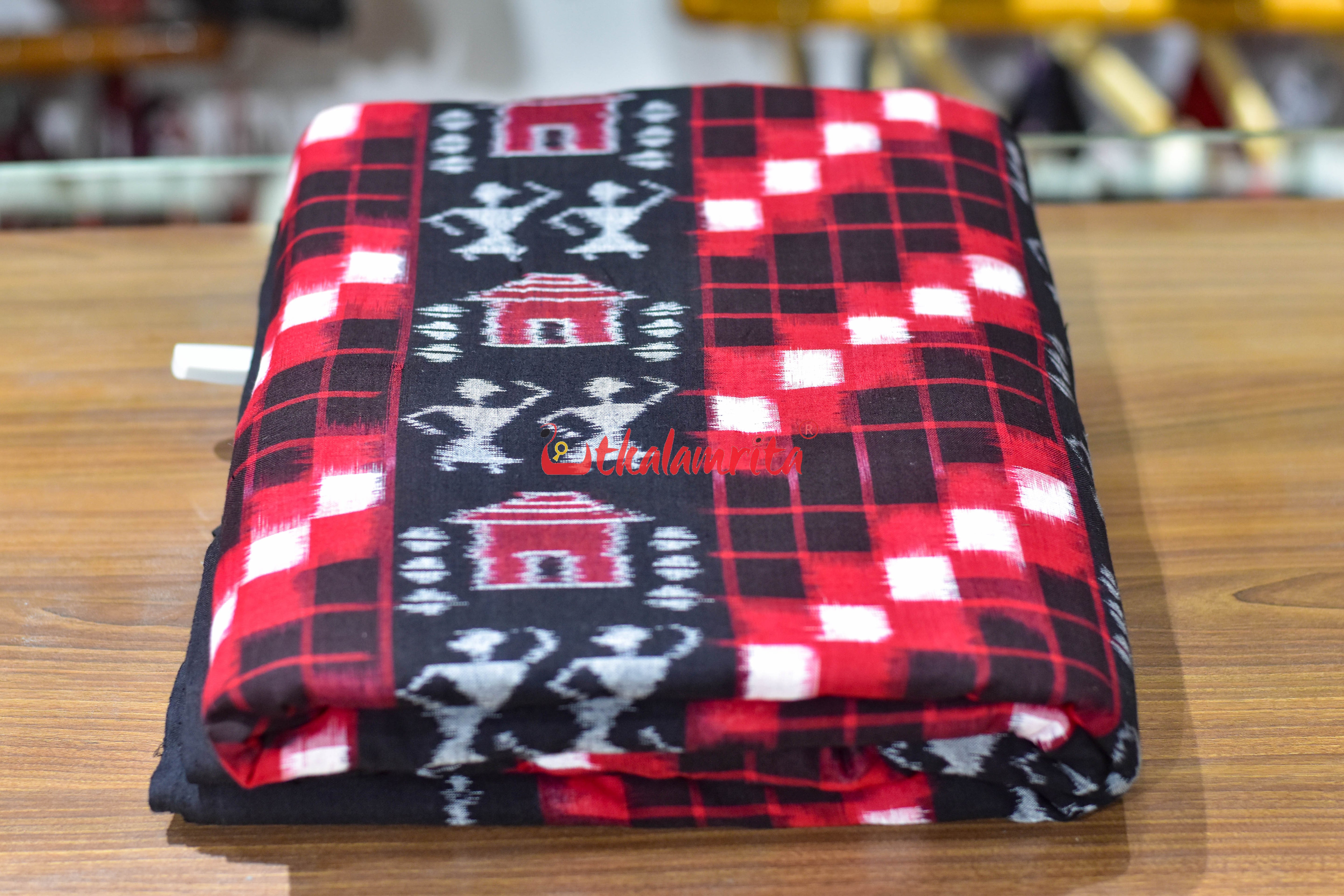 Black Red Tribal Lines Sambalpuri Cotton (Fabric)