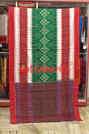 Green and Red Bandha Khandua Cotton Saree