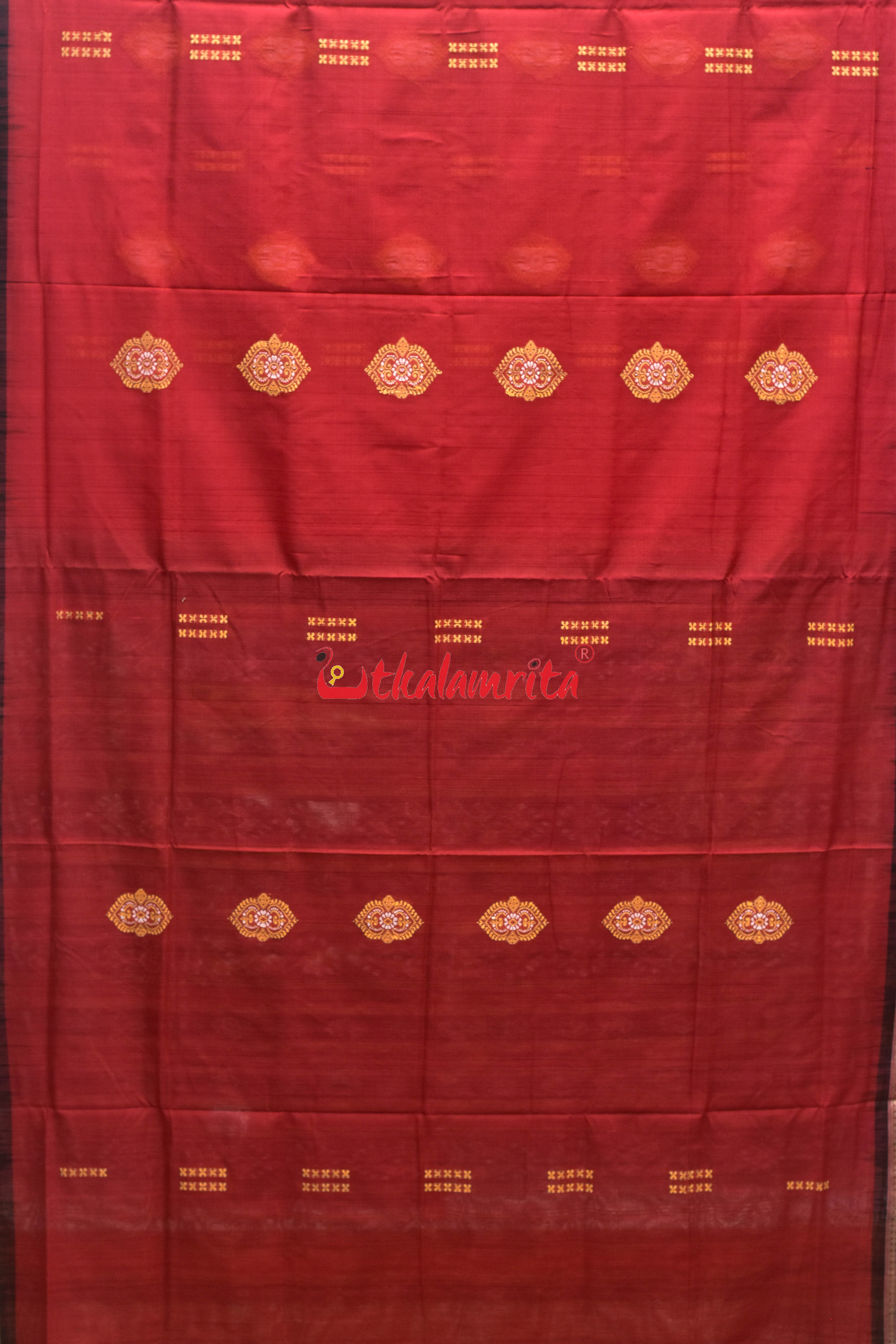 Red Black Anchal Bandha Padam Bomkai Cotton Saree