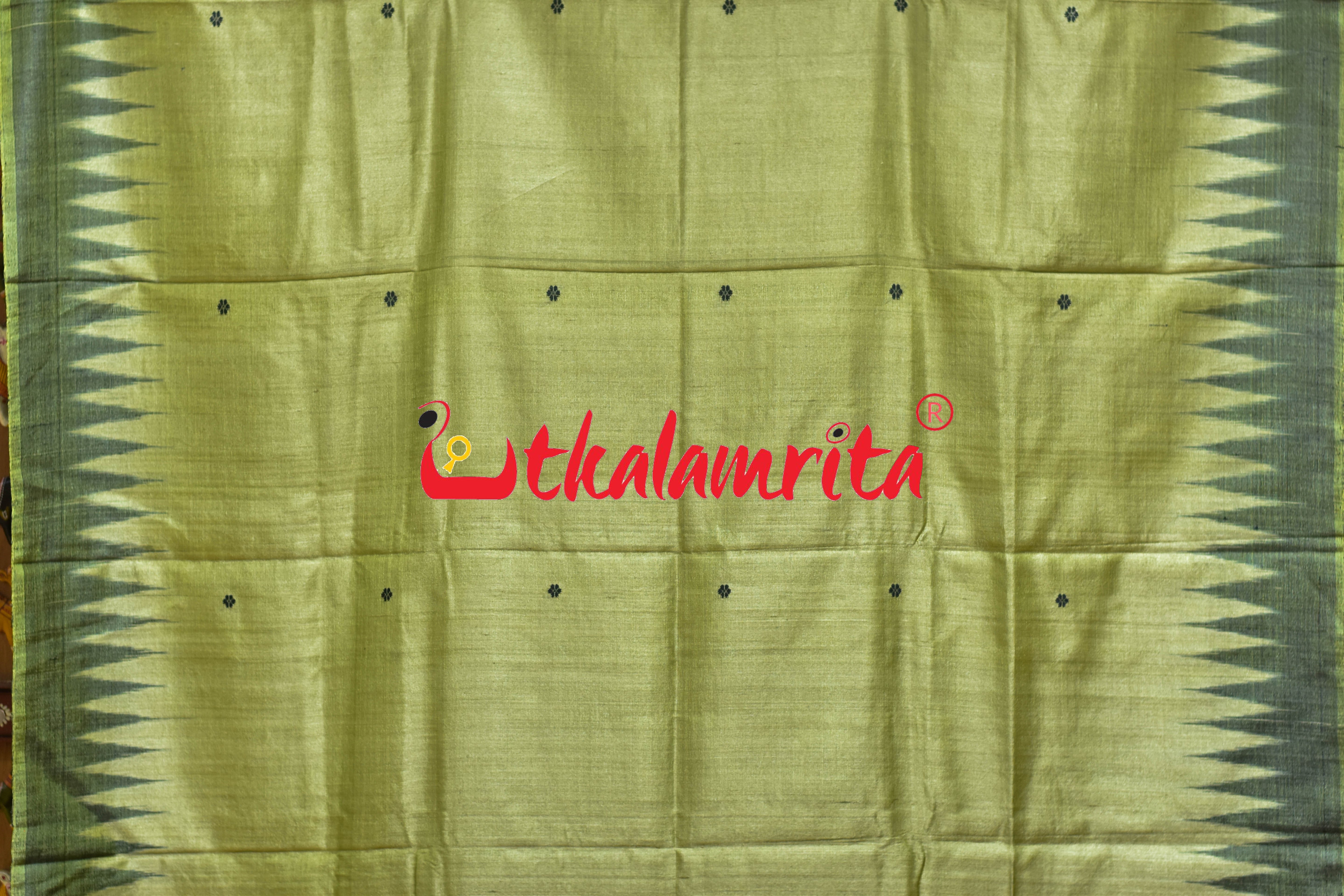 Mehndi Green Black Border Fine Gopalpur Tussar Silk Saree