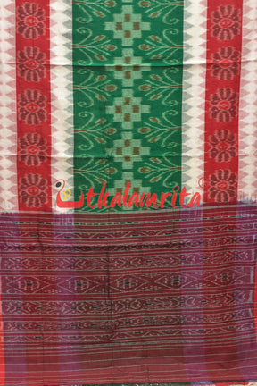 Green and Red Bandha Khandua Cotton Saree