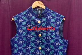 Royal Blue With Doll Flower Bandha Cotton (Men's Jacket)