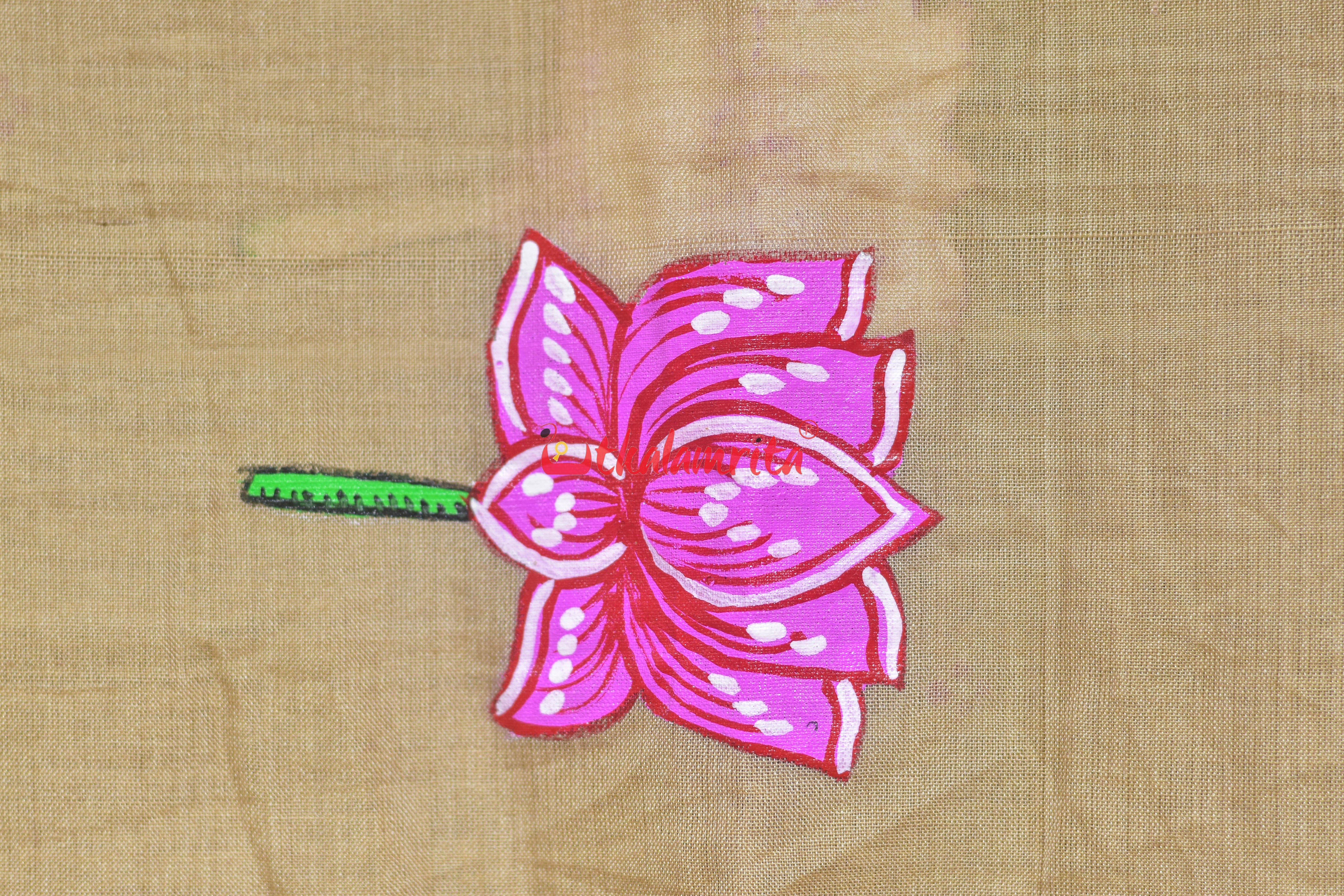 Ghee Maroon Chita Jhoti Pattachitra Cotton Saree